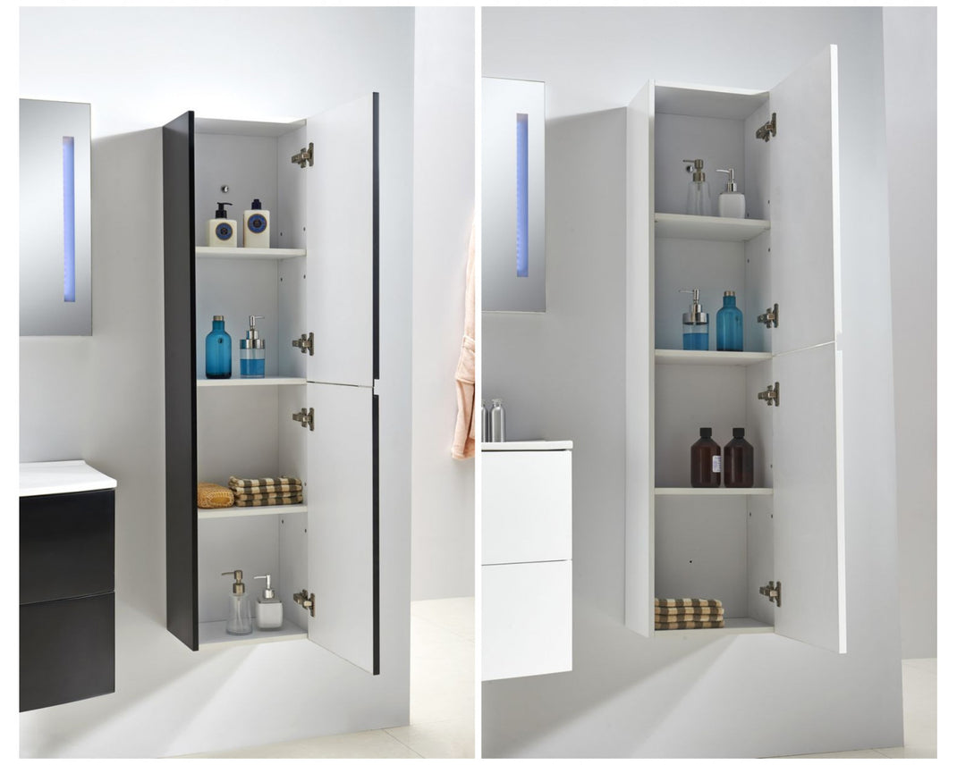 Badezimmer-Hochschrank Leeds mit offenen Regalfächern und Türen, weiß
