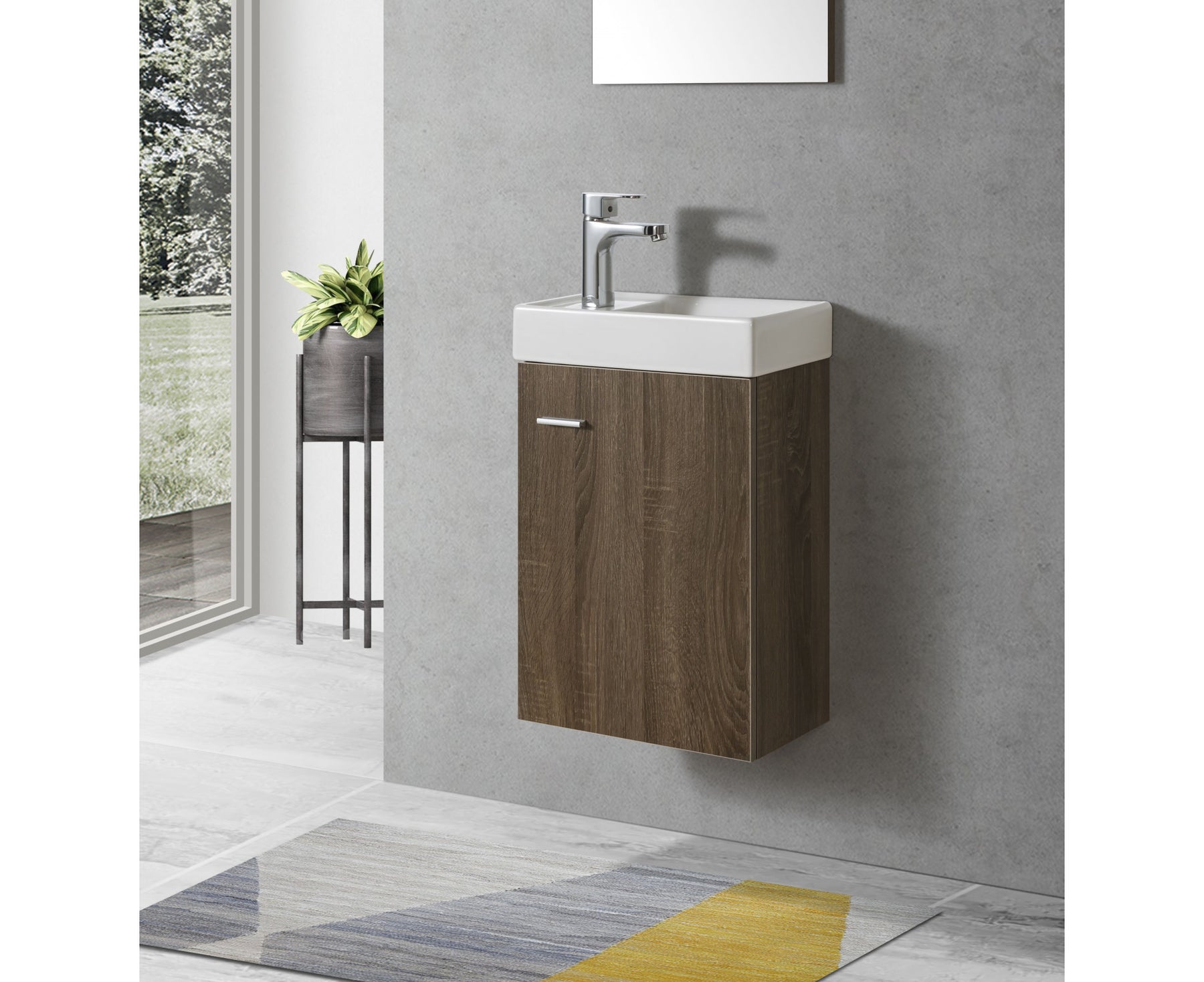 Waschtisch-Unterschrank, Holzfront mit 1 Waschtischplatte und Chromhahn
