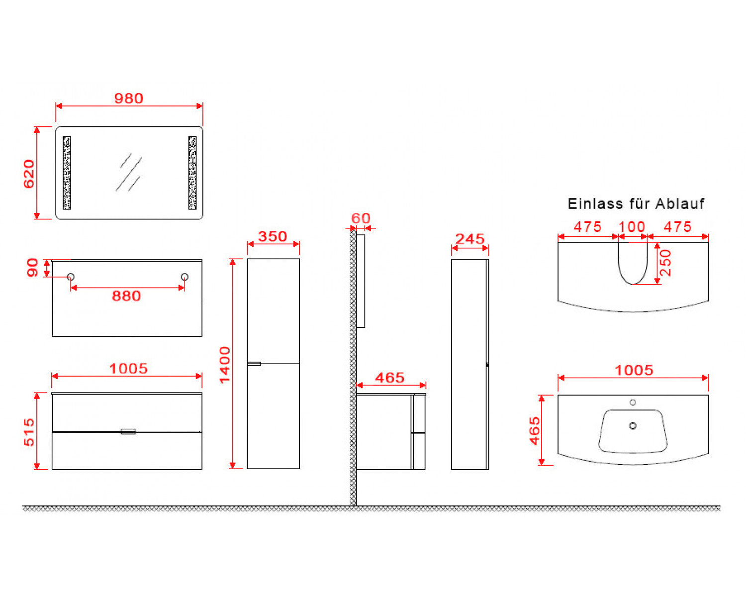 Waschtischunterschrank - Leeds