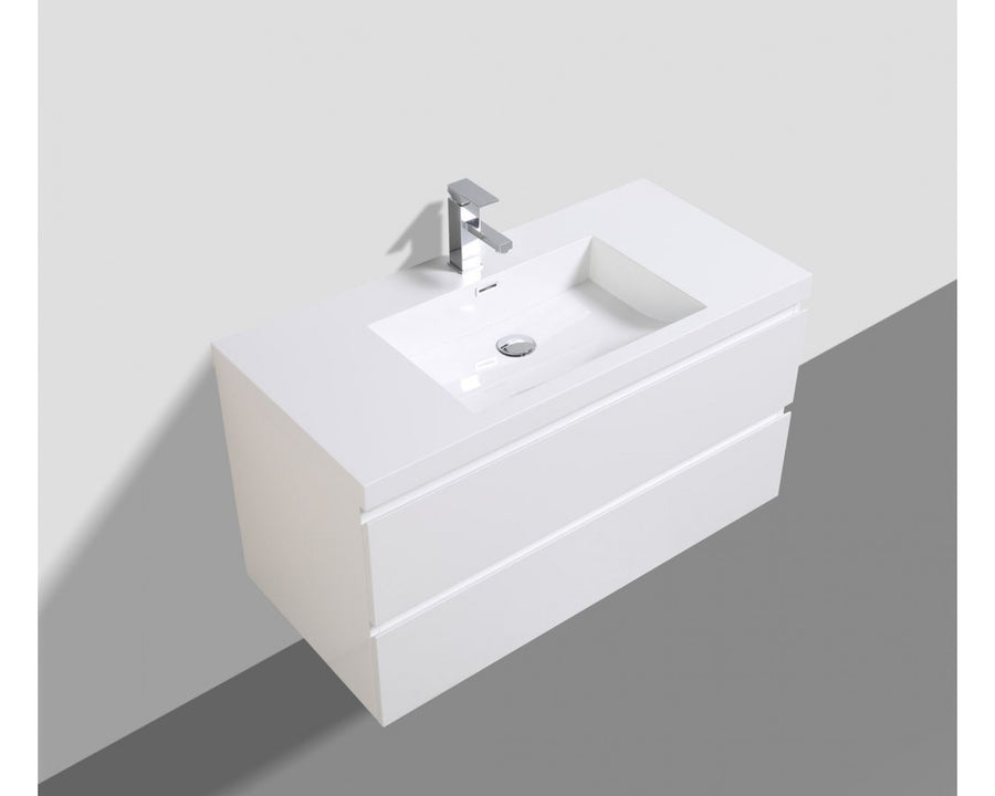 Badezimmerunterschrank mit Waschtischplatte, klare Linien, weißes Design
