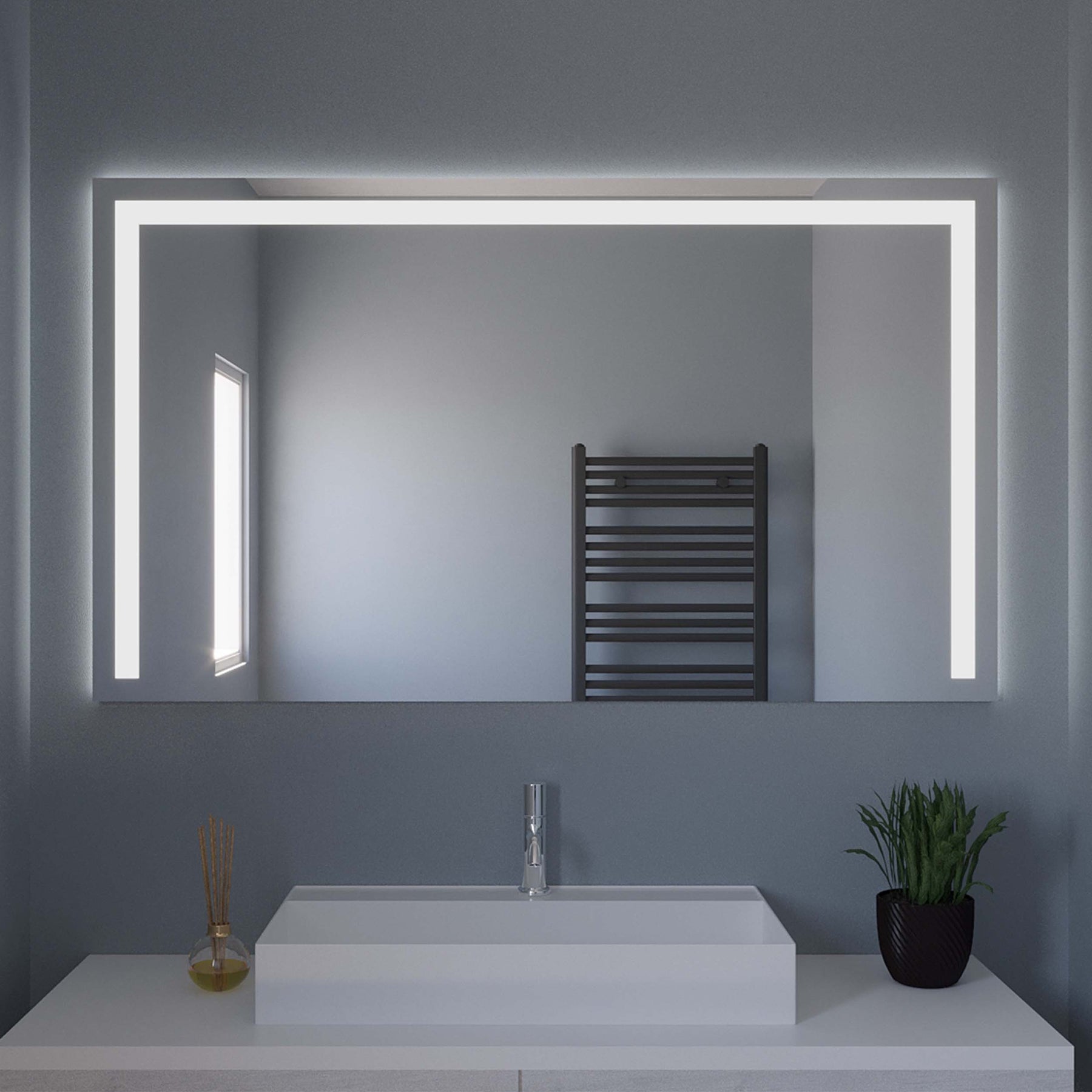 LED-Badspiegel mit Lichtrahmen, flachem Spiegel über Waschtisch