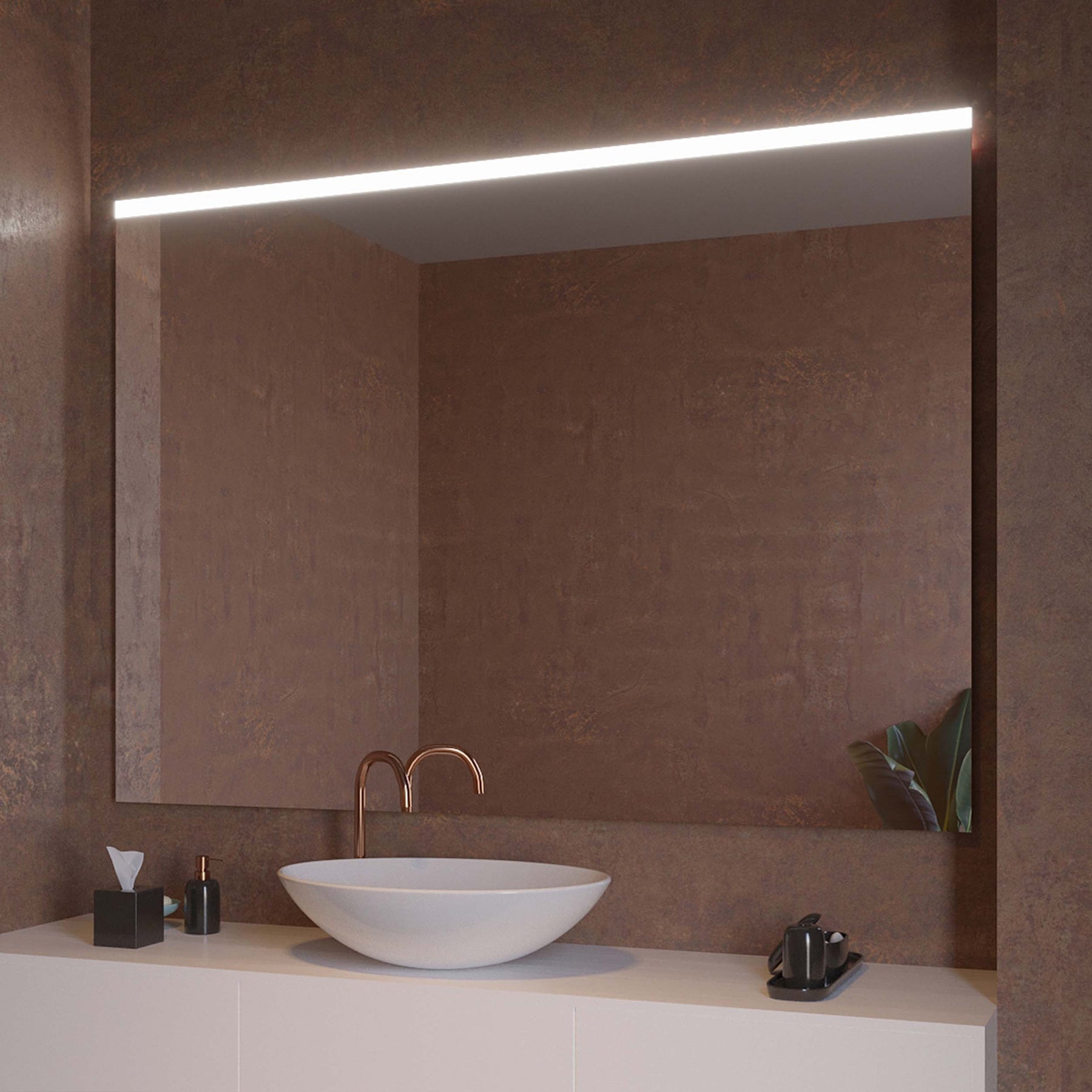 LED-Spiegel mit LED-Lichtleiste, rechteckig; Reflexion Waschbecken und Waschtischfront