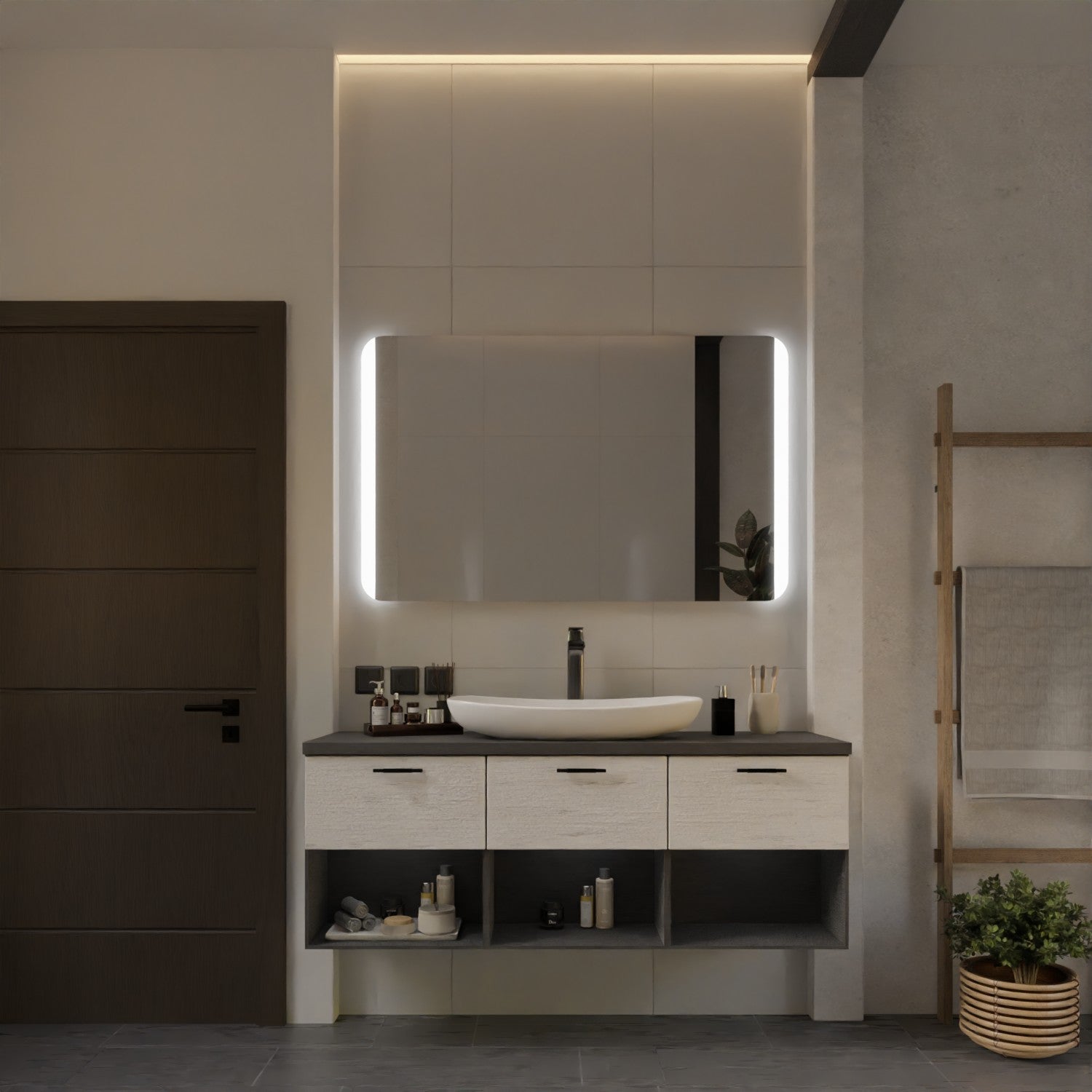 Badspiegel nach Maß mit beleuchteten, abgerundeten Ecken - Lippstadt 2