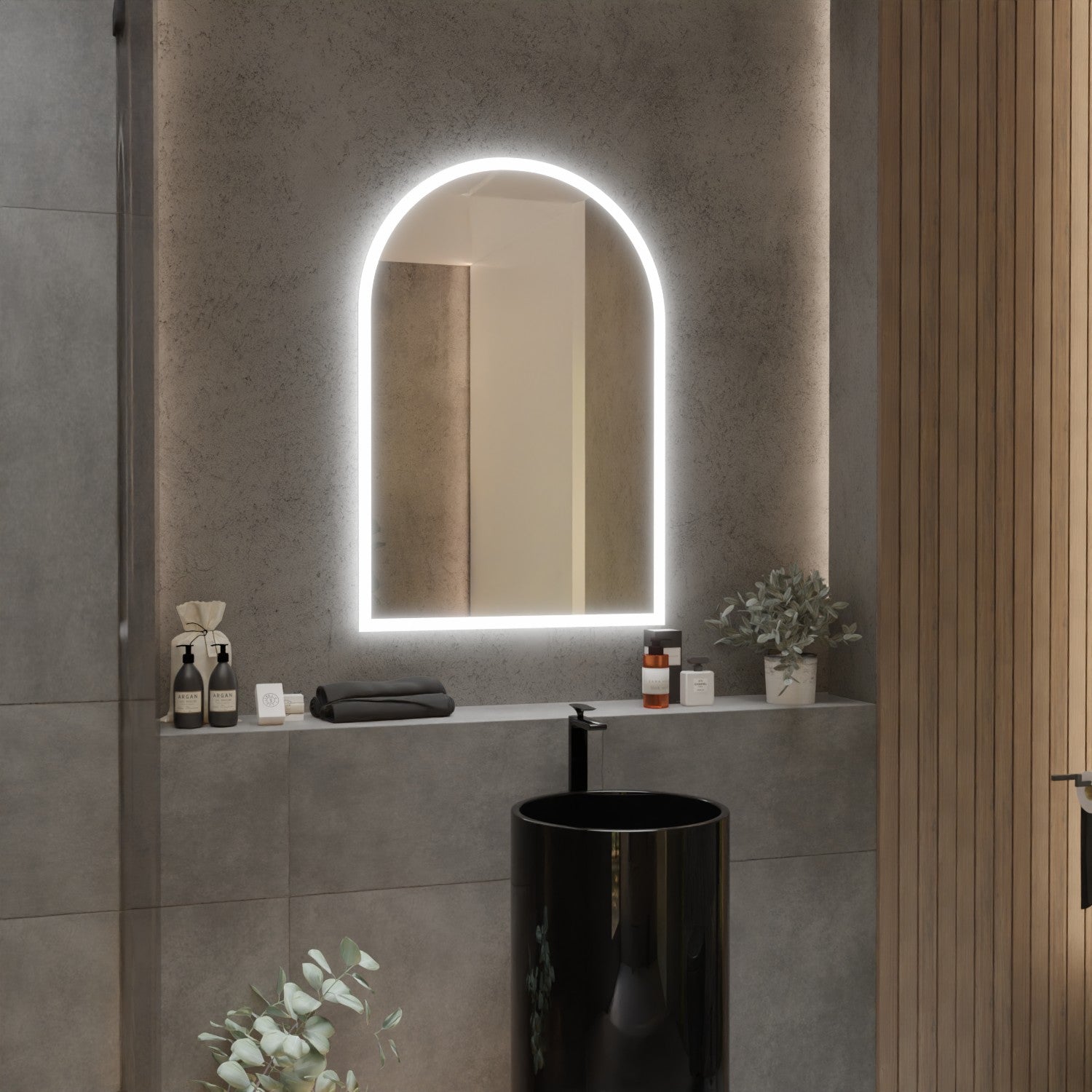 Badspiegel mit Rundbogen nach Maß beleuchtet - Jona 2