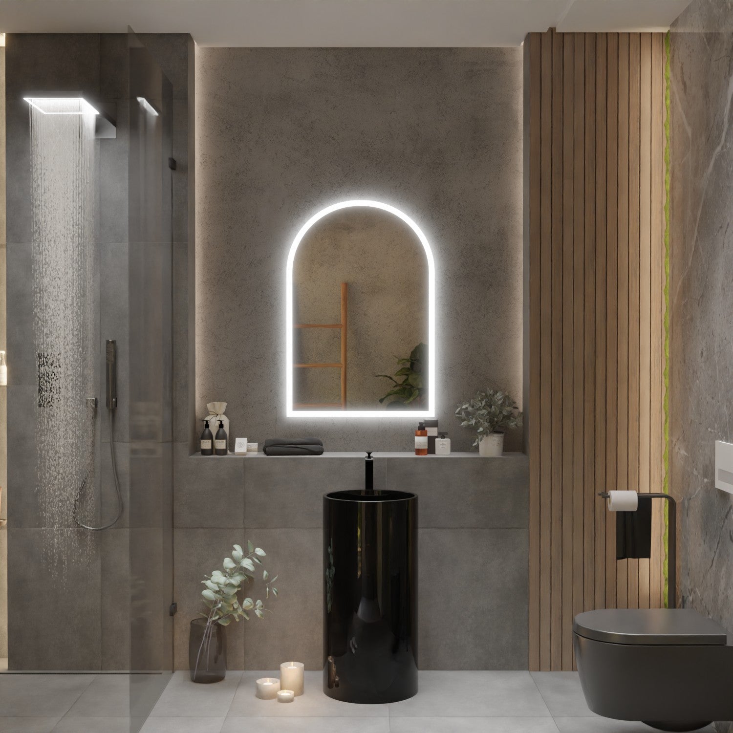 Badspiegel mit Rundbogen nach Maß beleuchtet - Jona 2