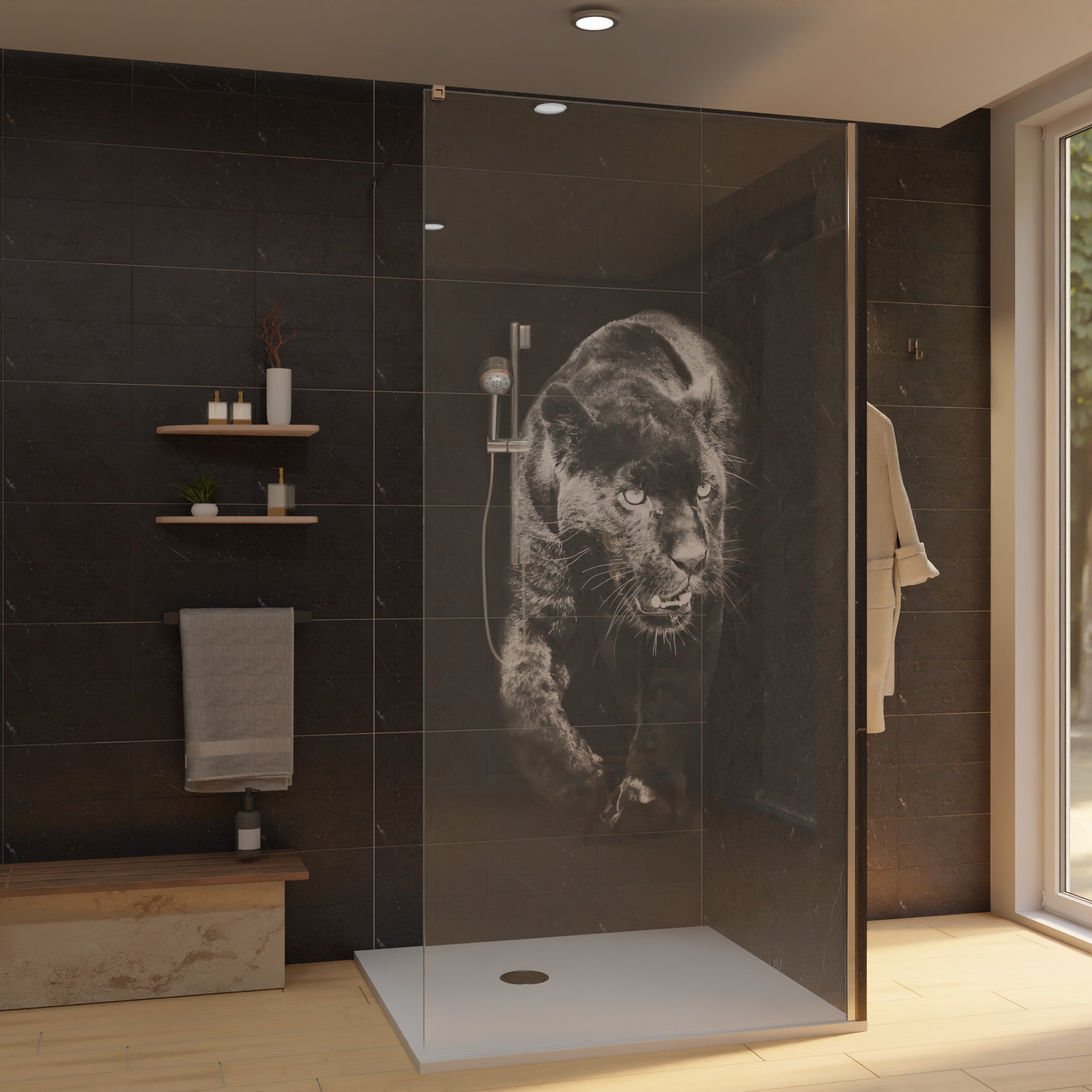 Duschwand mit Laser Motiv - Panther