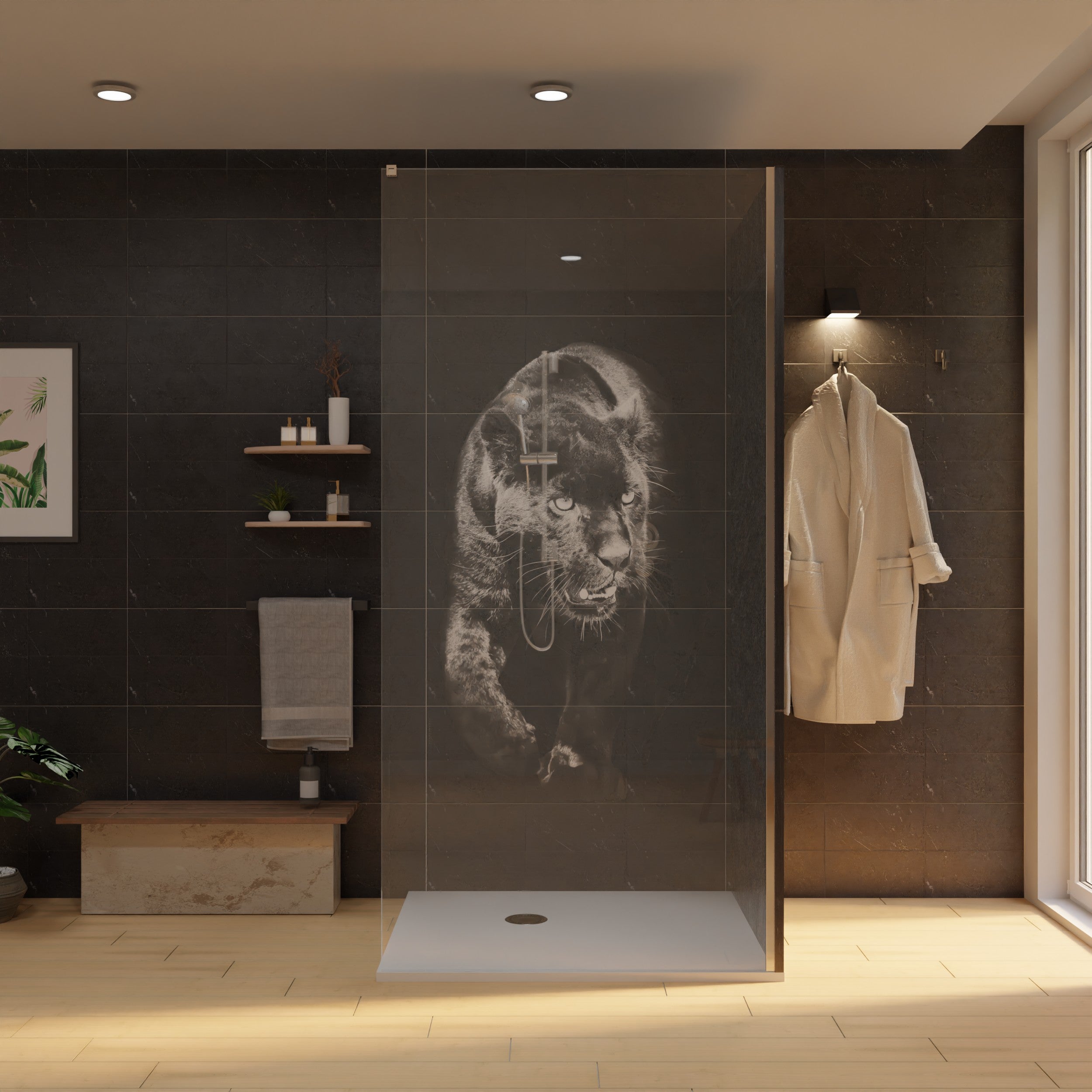 Duschwand mit Laser Motiv - Panther