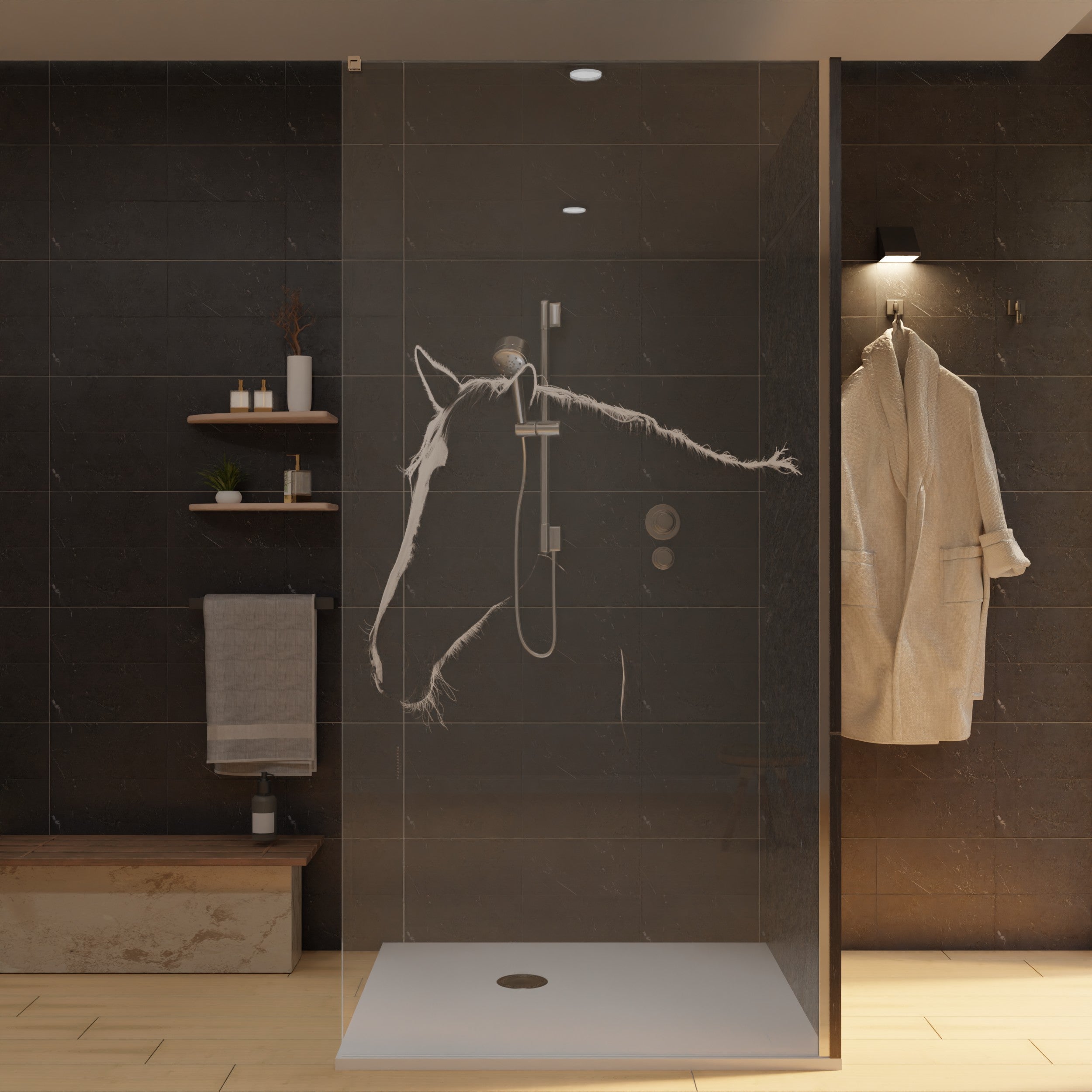 Duschwand mit Laser Motiv - Pferd