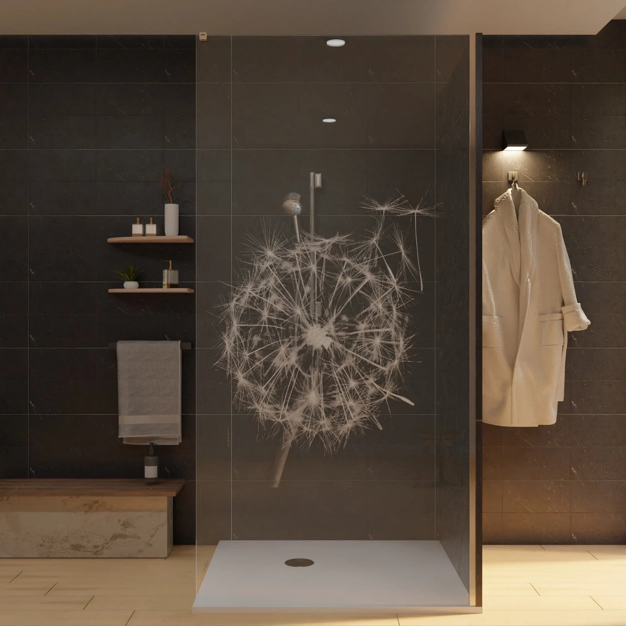 Duschwand mit Laser Motiv - Pusteblume