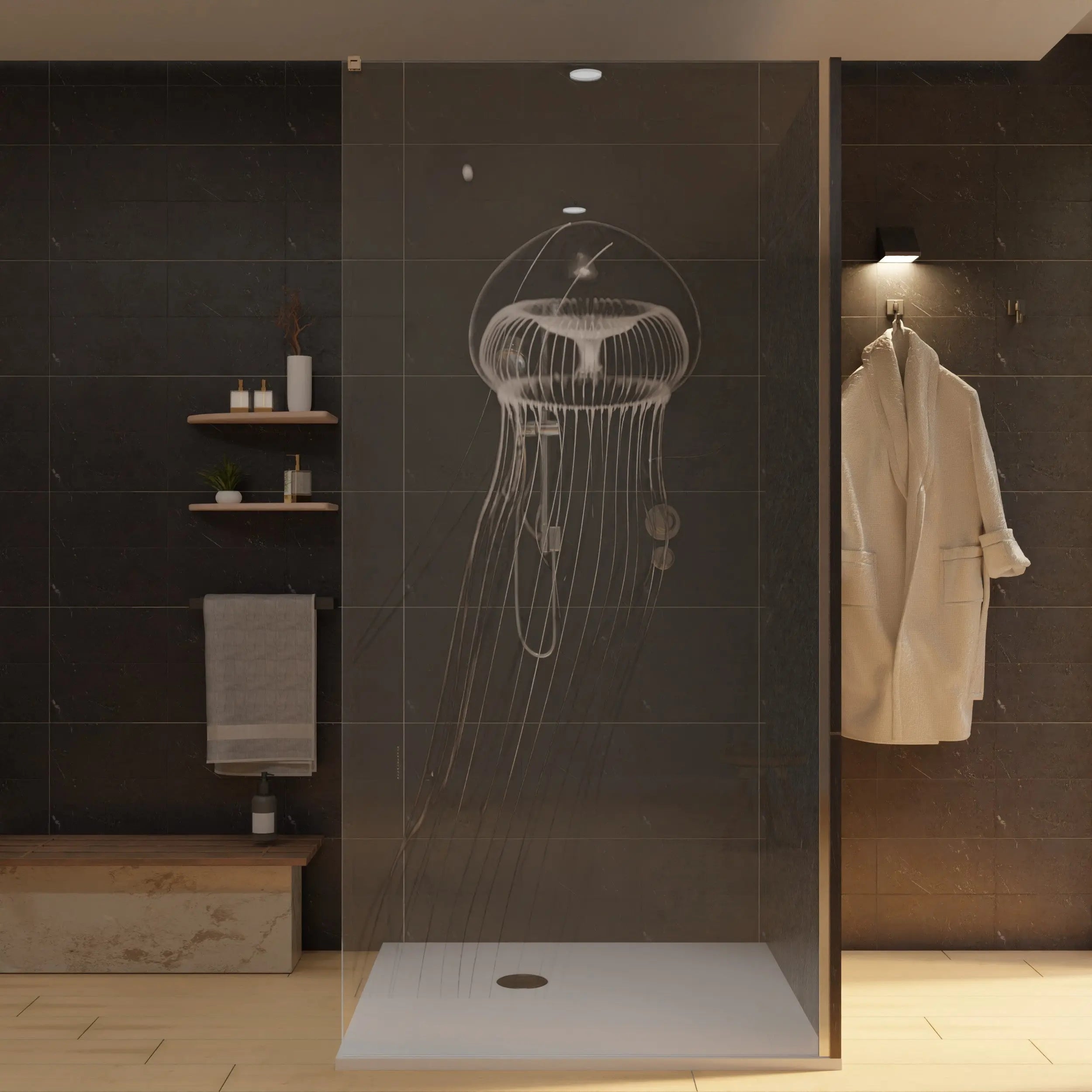 Duschwand mit Laser Motiv - Qualle