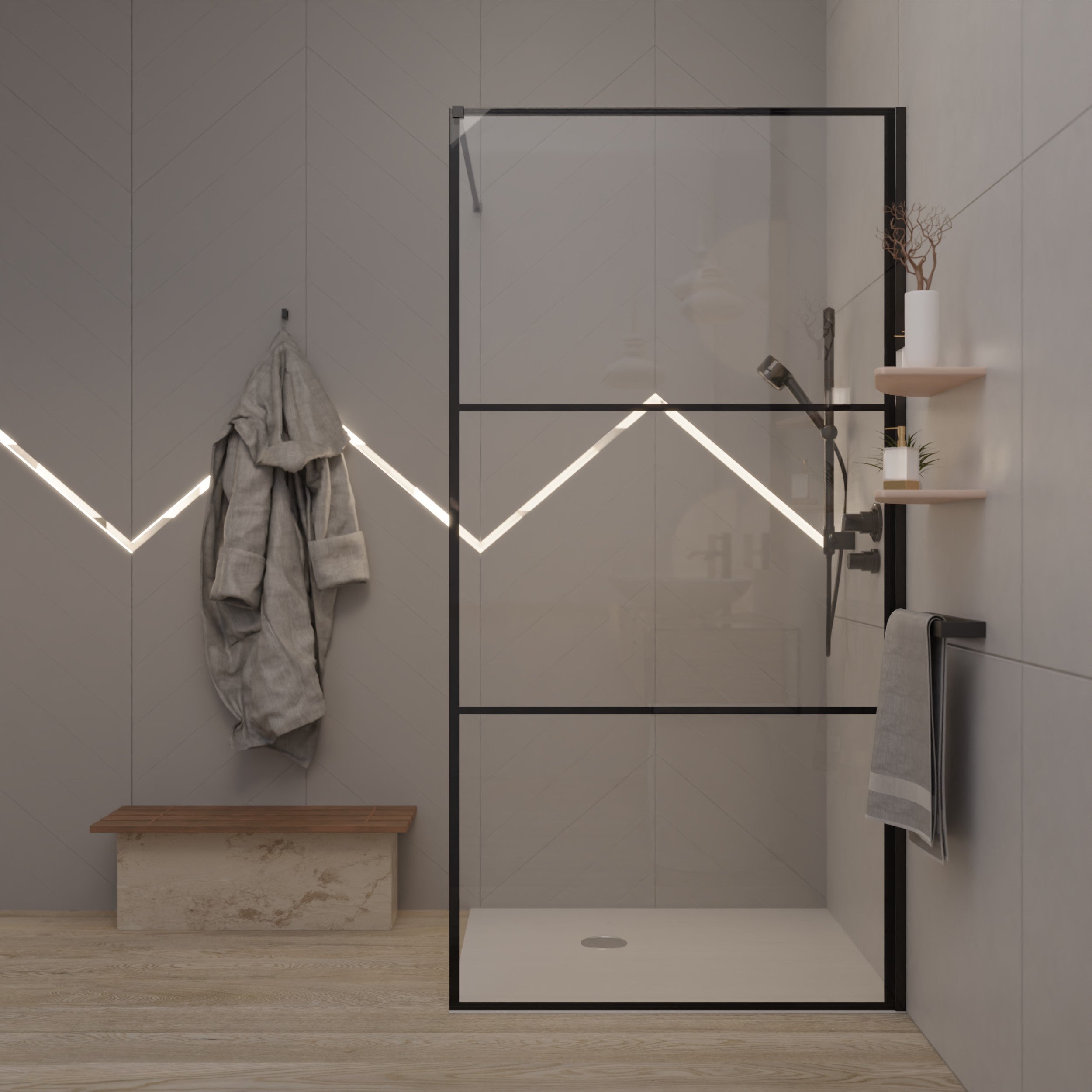 Duschwand mit schwarzem Rahmen - Neville