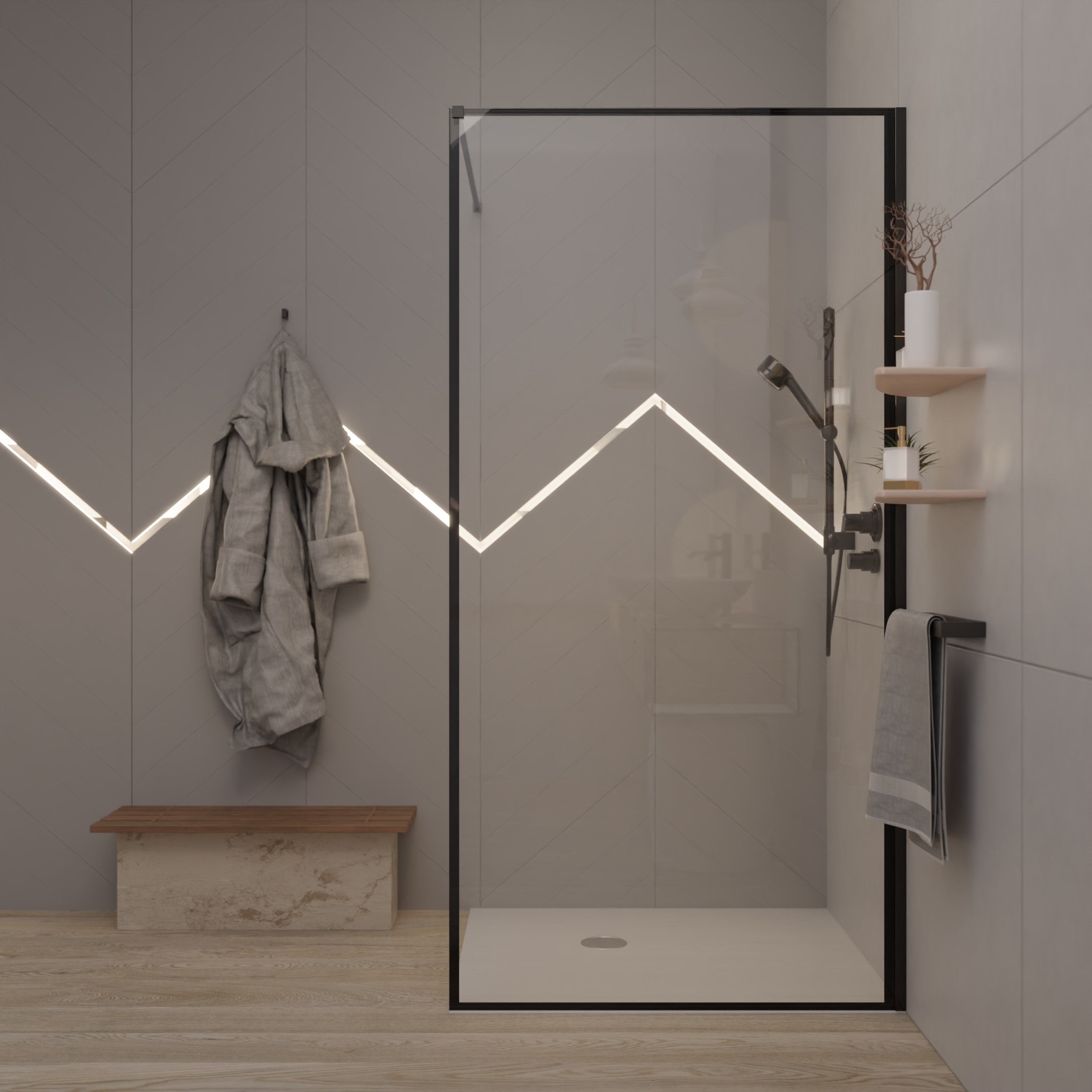 Valencia - Duschwand mit schwarzem Rahmen