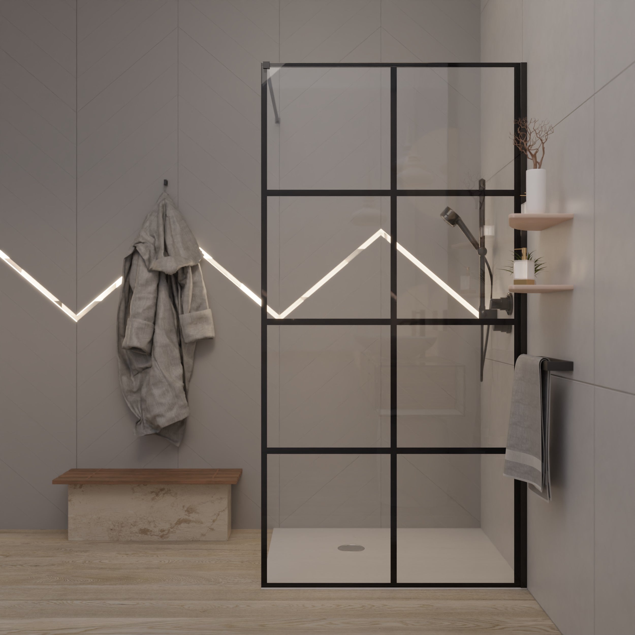 Duschwand mit schwarzem Rahmen - Alexandria