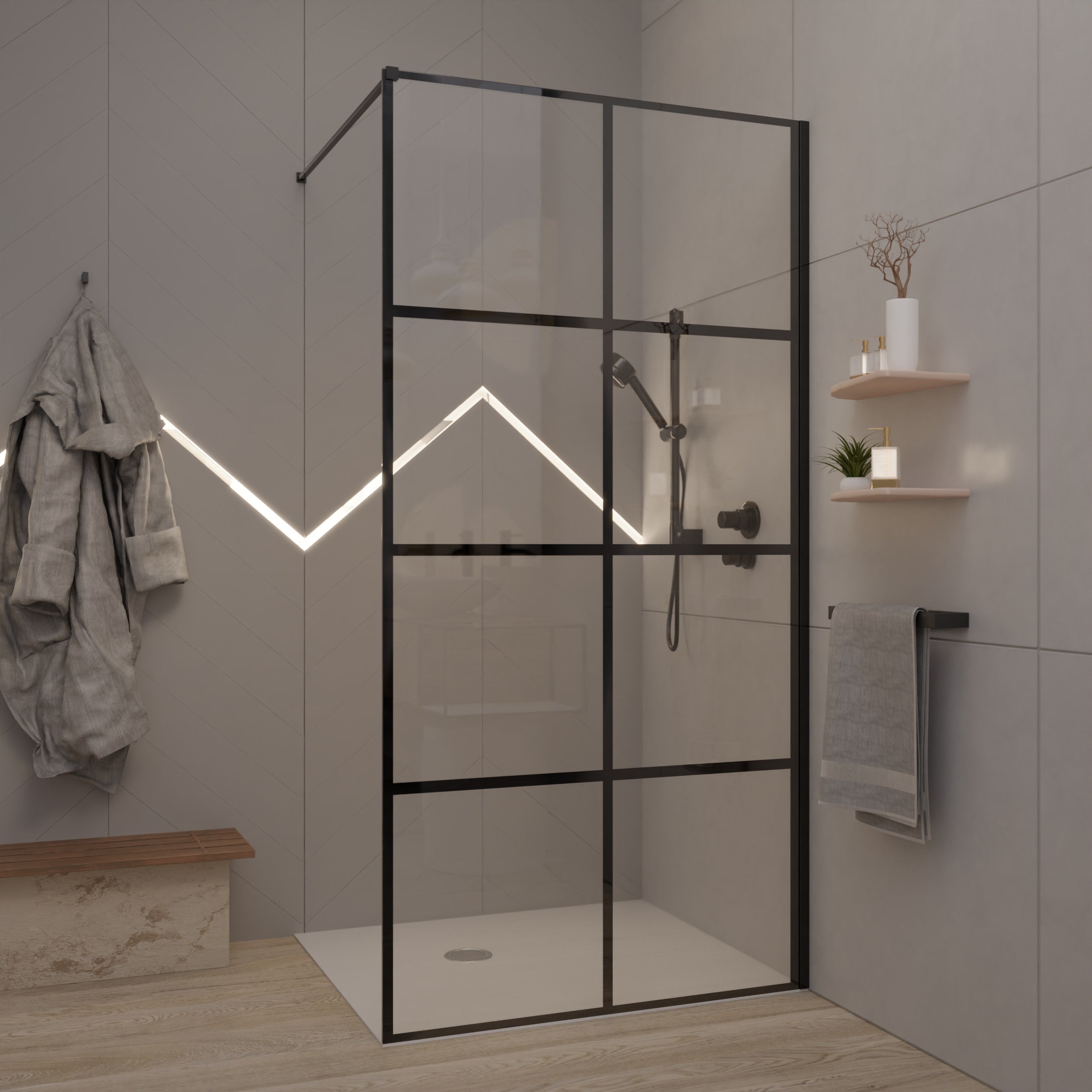Duschwand mit schwarzem Rahmen - Alexandria