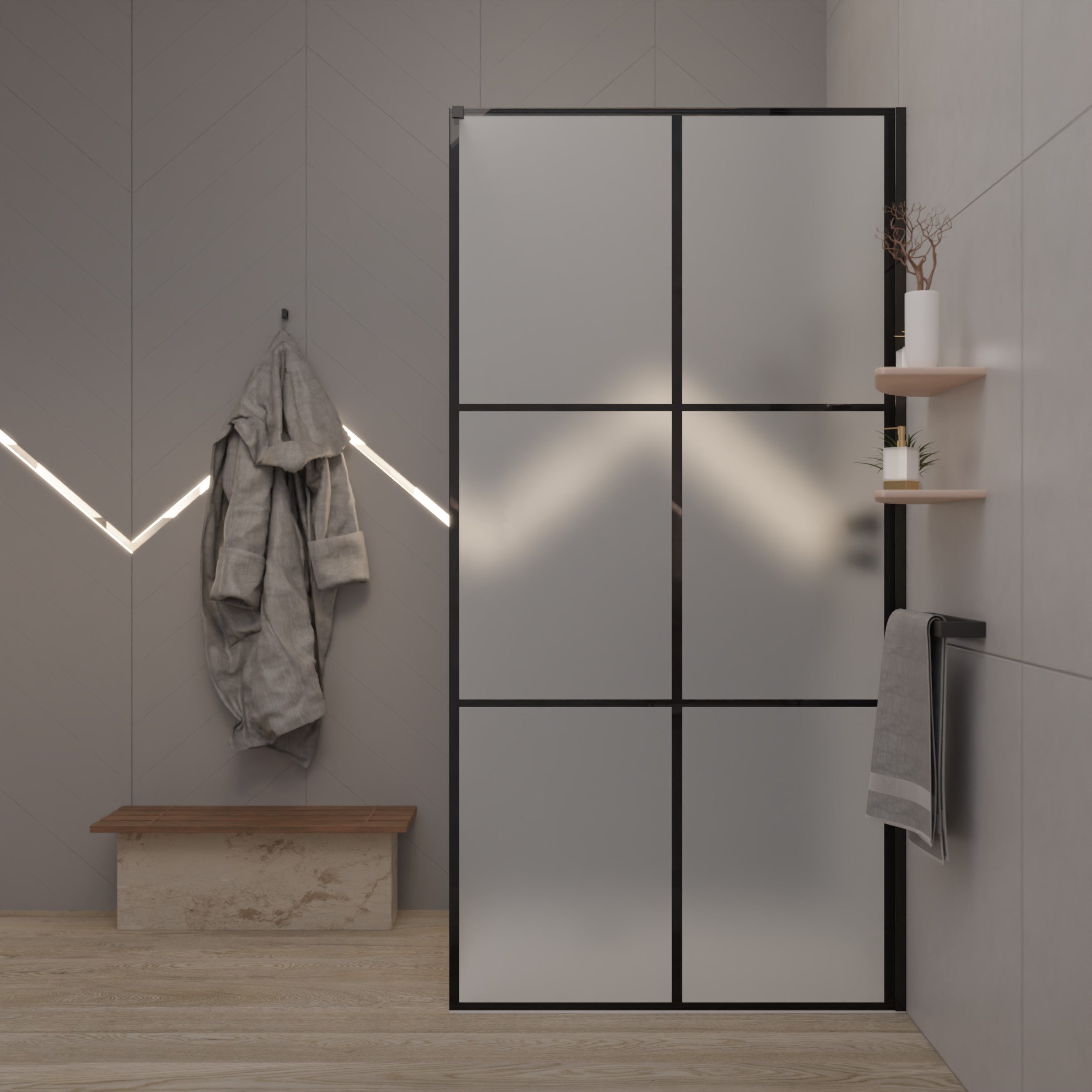 Duschwand mit schwarzem Industirelook Satinato - Algarve