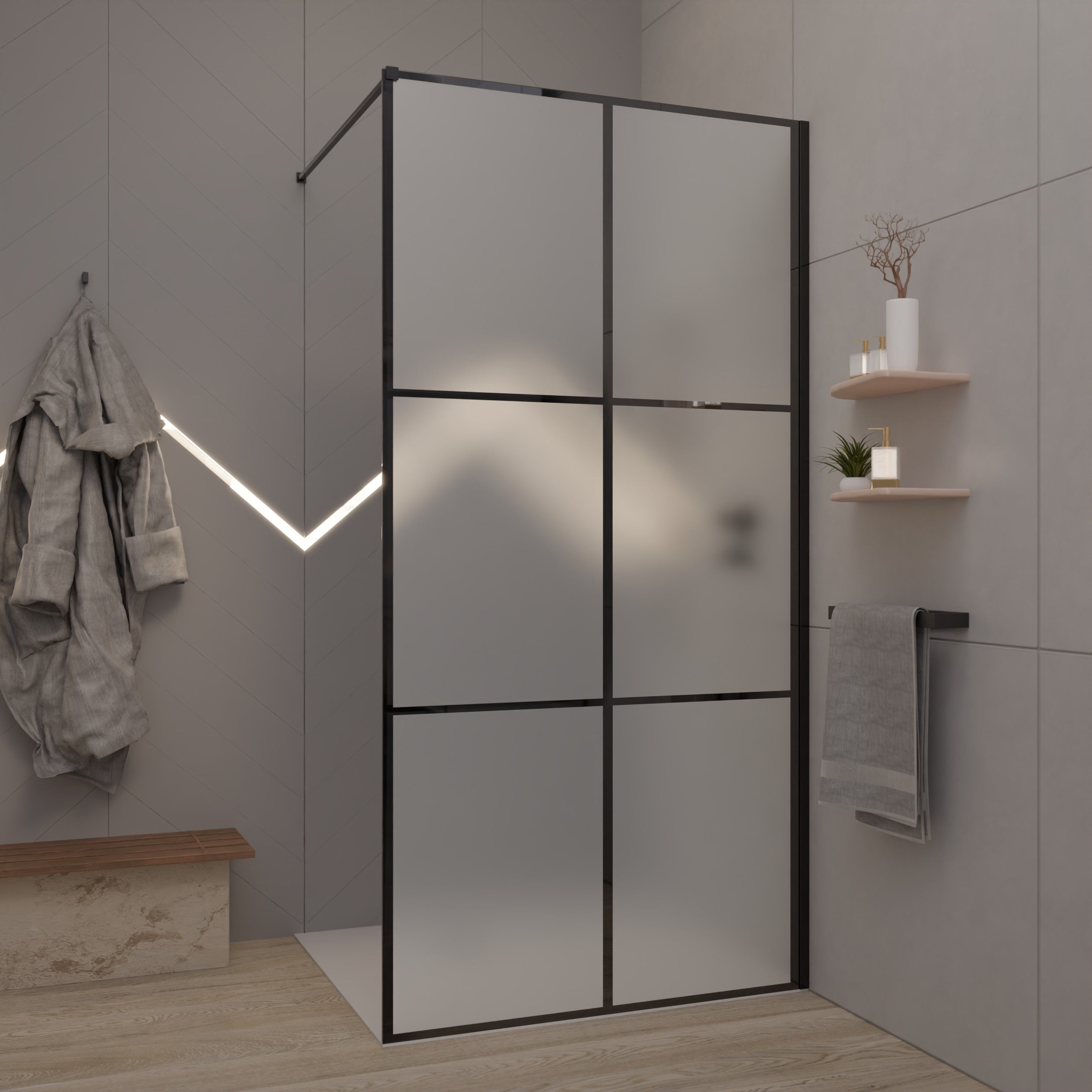 Duschwand mit schwarzem Industirelook Satinato - Algarve