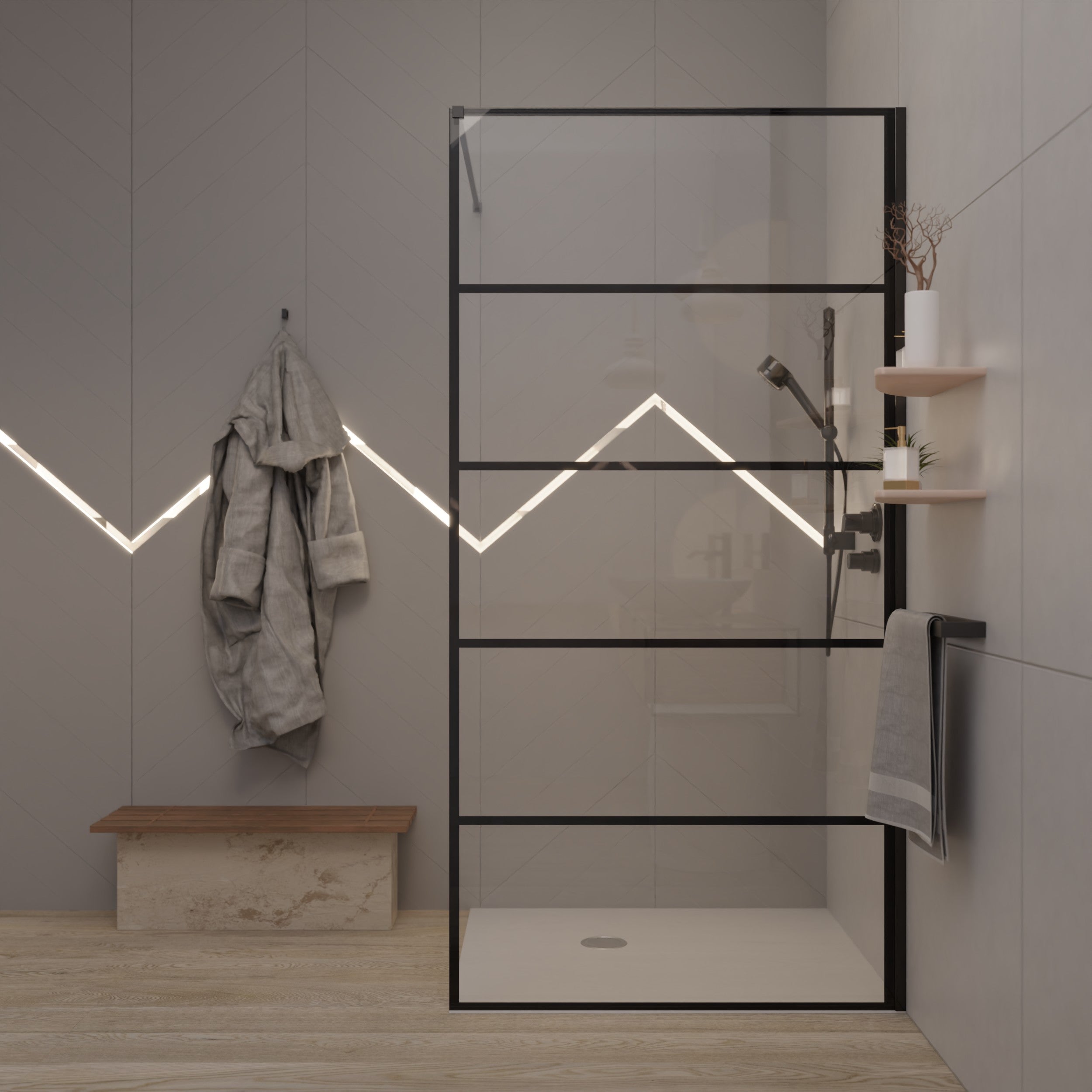 Duschwand mit schwarzem Rahmen - Diego