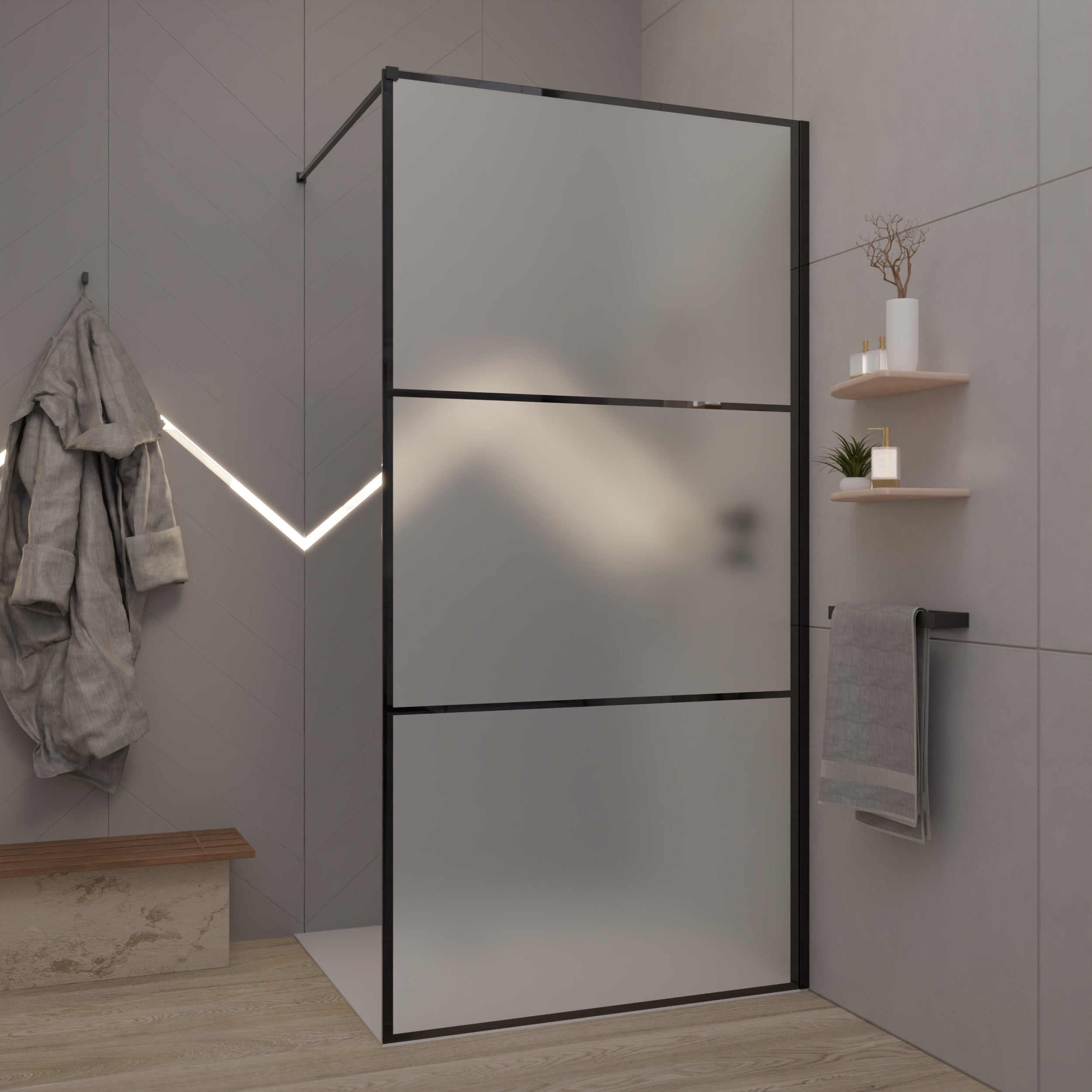 Duschwand mit schwarzem Industirelook Satinato - Sambesi