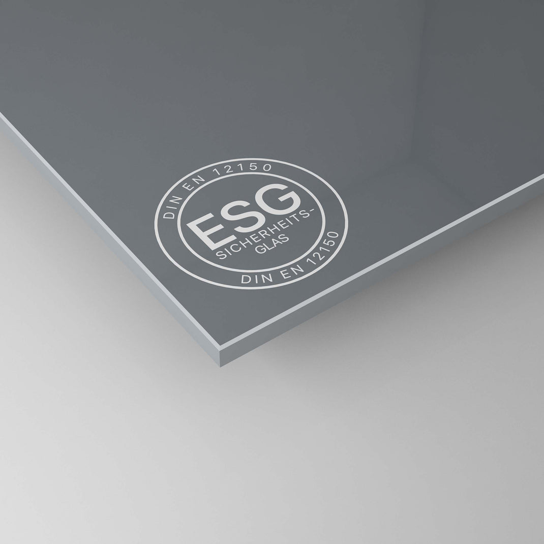 Graues satiniertes ESG-Sicherheitsglas mit ESG-Zertifizierungsstempel