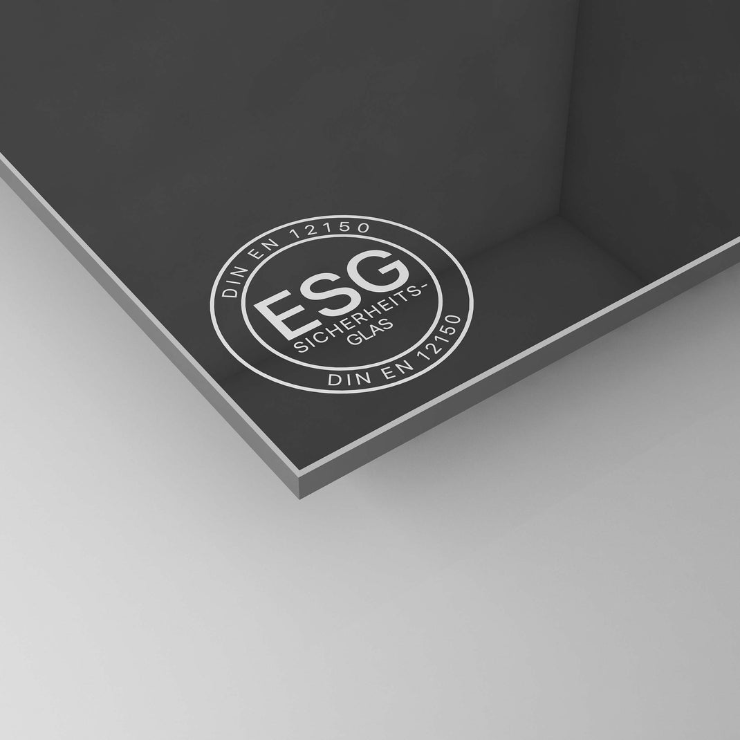 ESG-Sicherheitsglas, schwarz lackiert, satinierte Oberfläche mit ESG-Prüfmarke