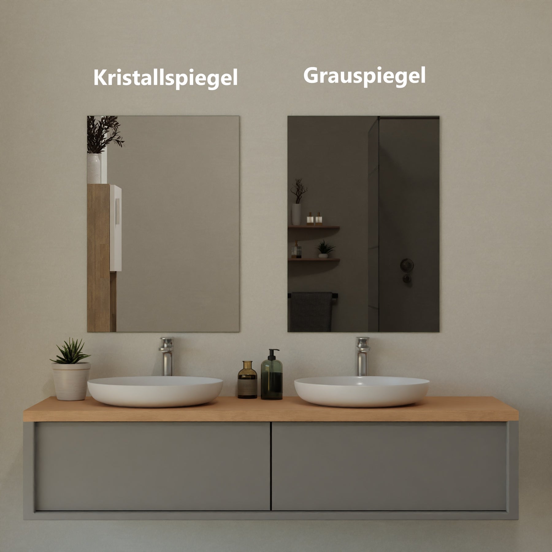 Grauer Spiegel (6 mm), rechteckig, über Waschtisch im Vergleich