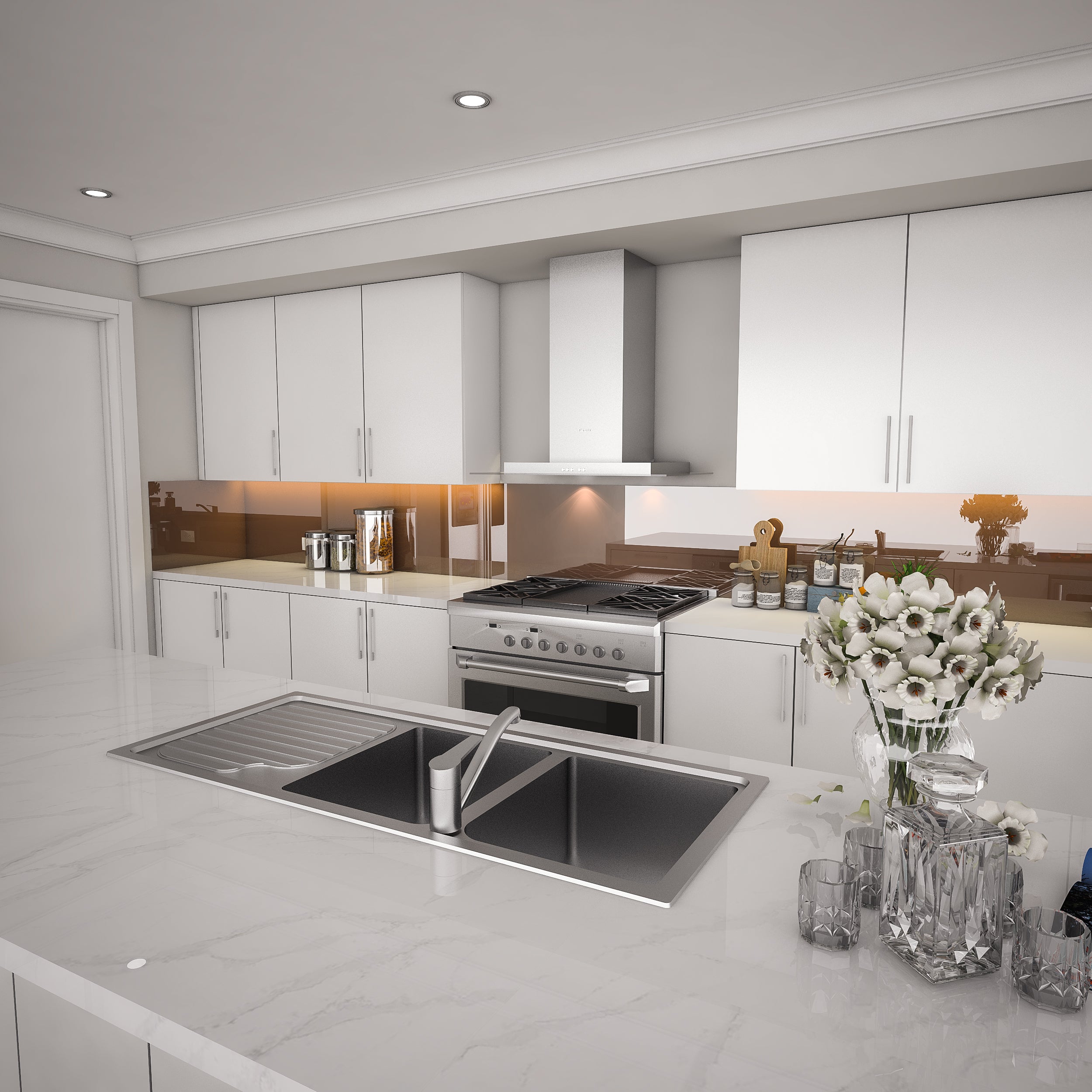 Mittelbraun REF 7013 - Küchenrückwand Glas