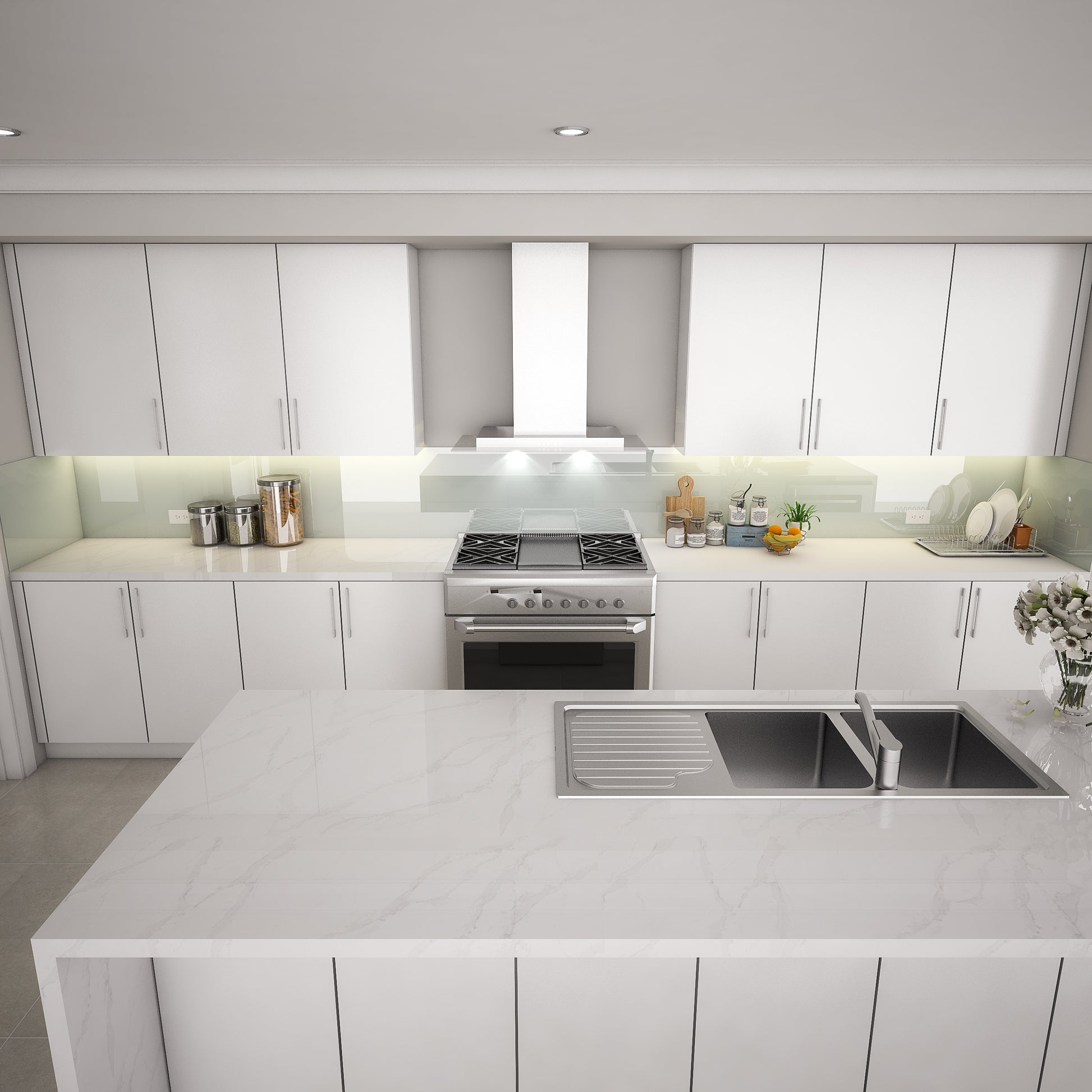 Grünschimmer REF 9010 - Glasrückwand Küche