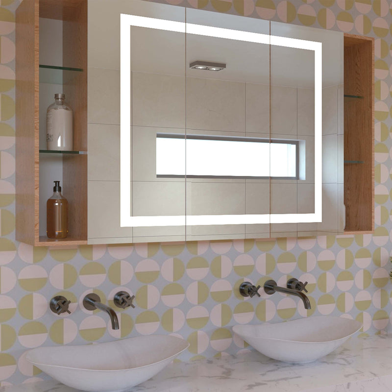 Badezimmerspiegelschrank Luca mit integriertem Licht, breiter Spiegelfront und Regalfach