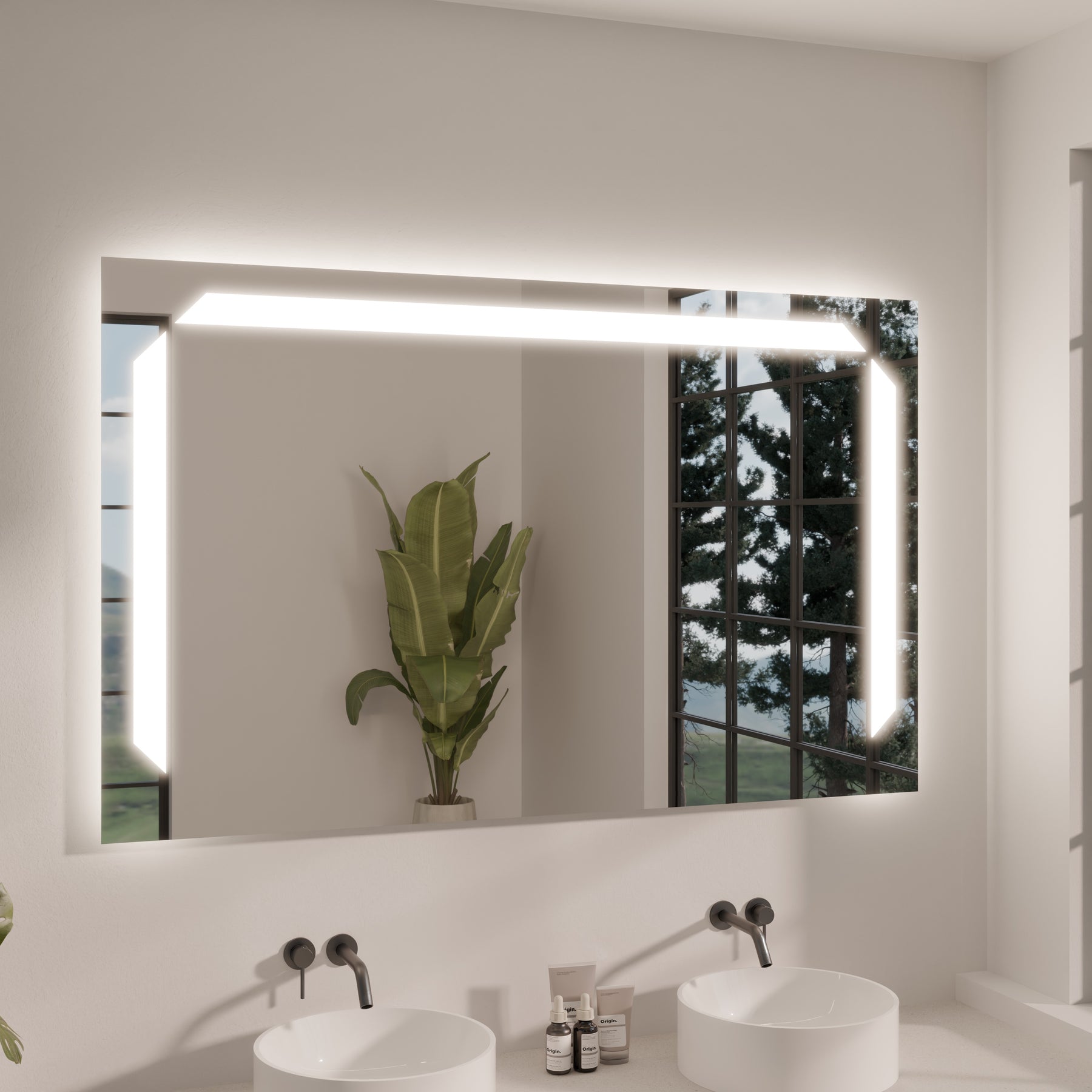 LED-Badspiegel mit umlaufender LED-Beleuchtung und klarer Spiegelfläche