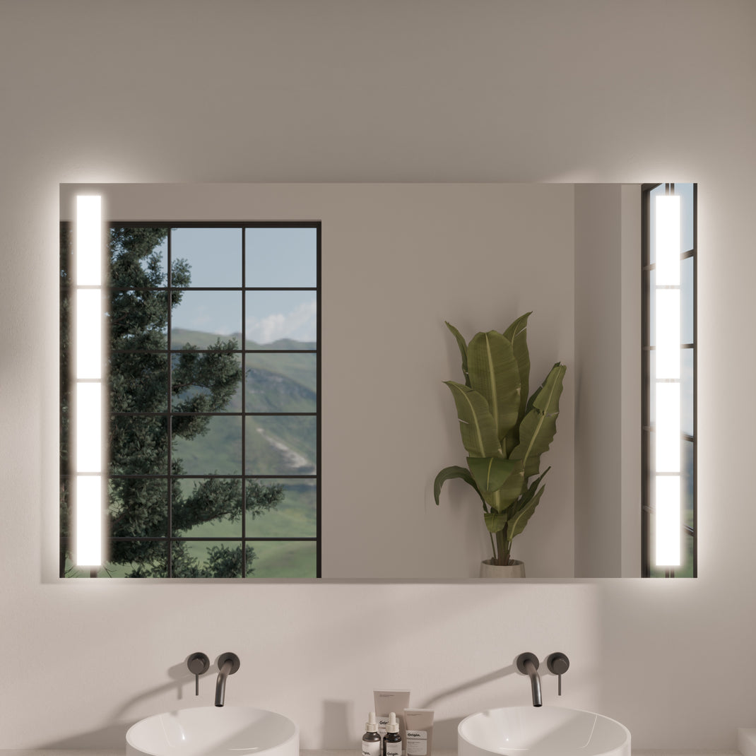 LED-Badspiegel Mimosa, rechteckiger Spiegel mit zwei senkrechten LED-Leuchtleisten