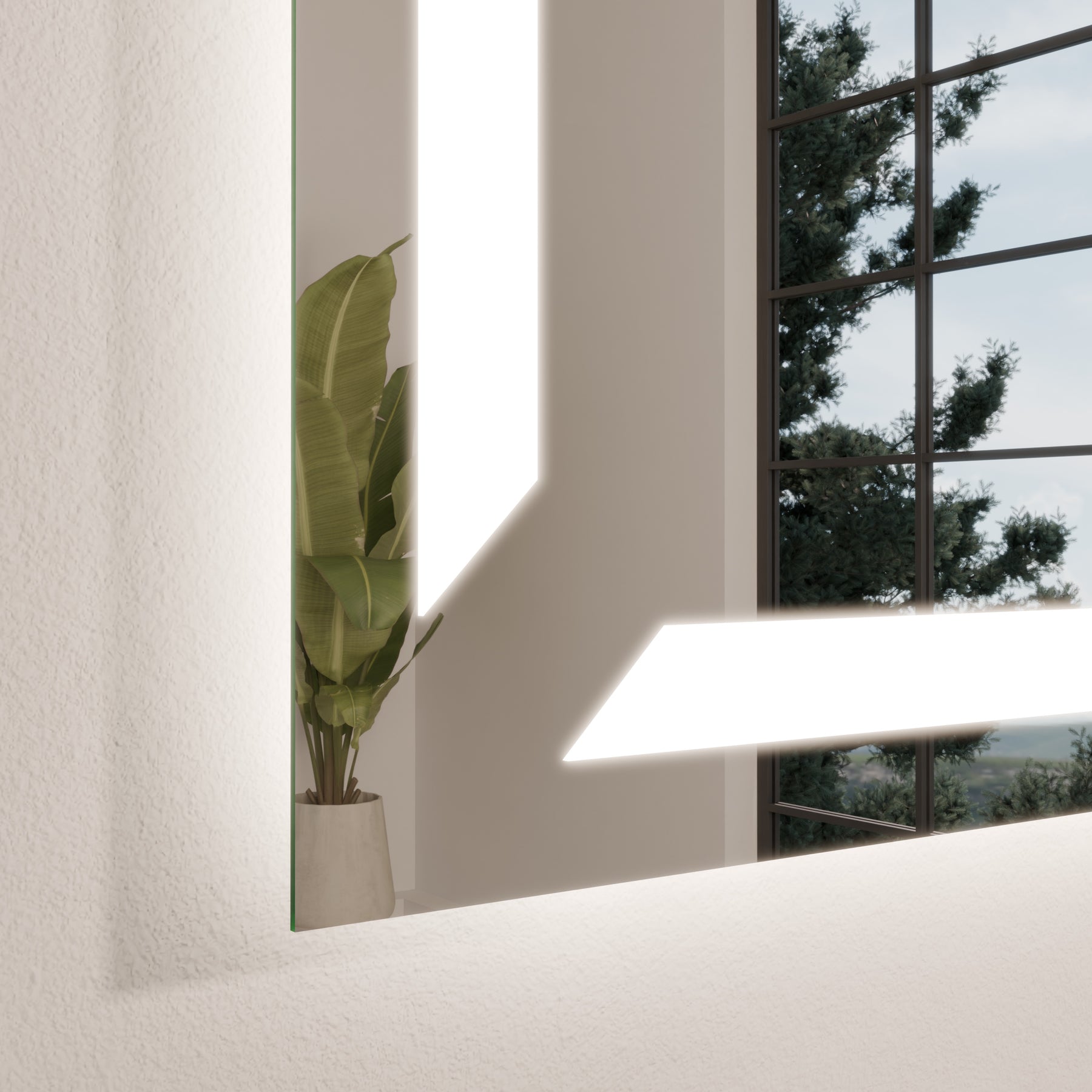 LED-Badspiegel-Ecke mit seitlicher Lichtleiste, rechteckig, schmaler Rahmen