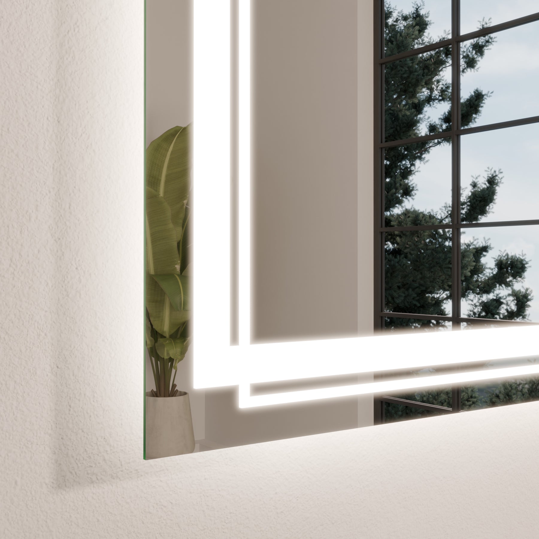 LED-Badspiegel Lyra im Wandbereich mit seitlicher LED-Lichtleiste