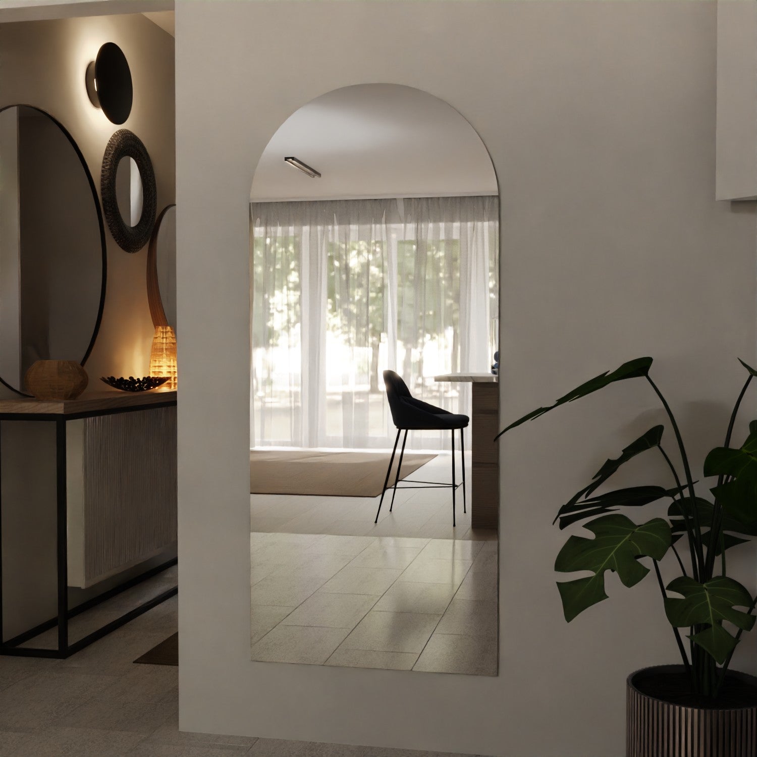 Hall mirror without lighting with round arch Noah