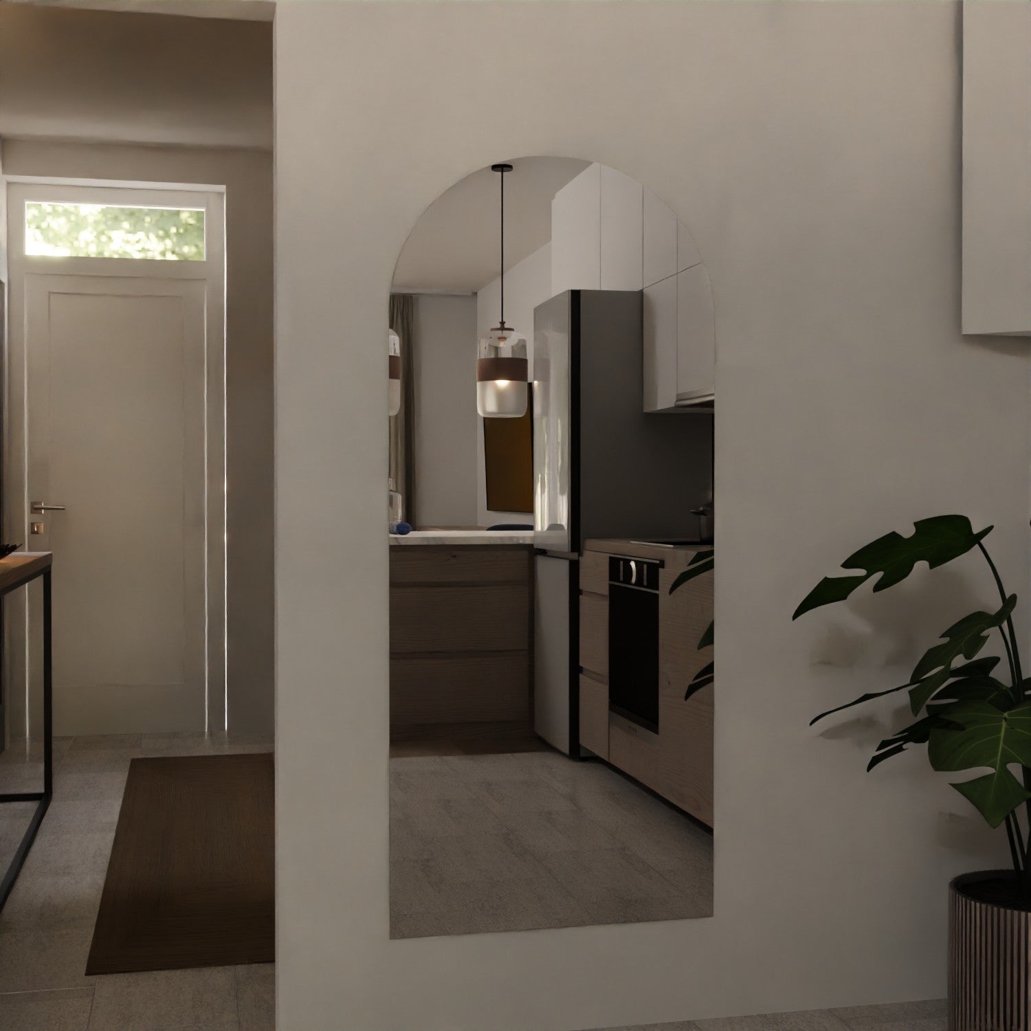 Hall mirror without lighting with round arch Noah