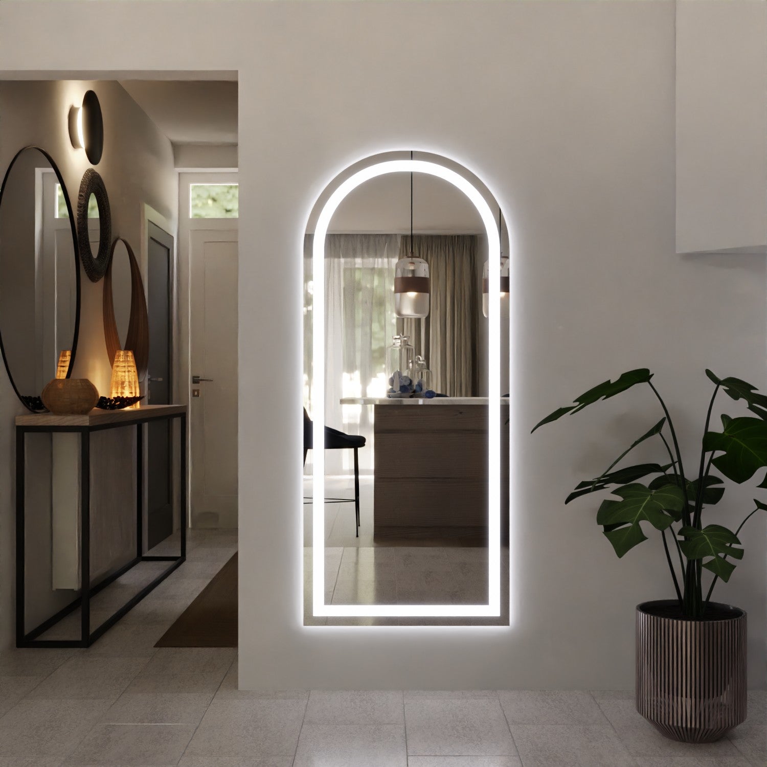 Custom-made illuminated round-arch wall mirror - Jonah