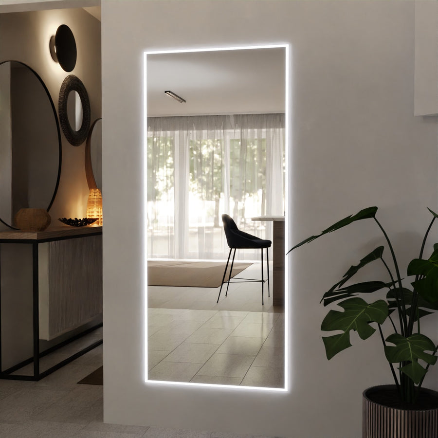 LED-beleuchteter Ganzkörperspiegel, schmaler Rahmen, rechteckig, wandmontiert