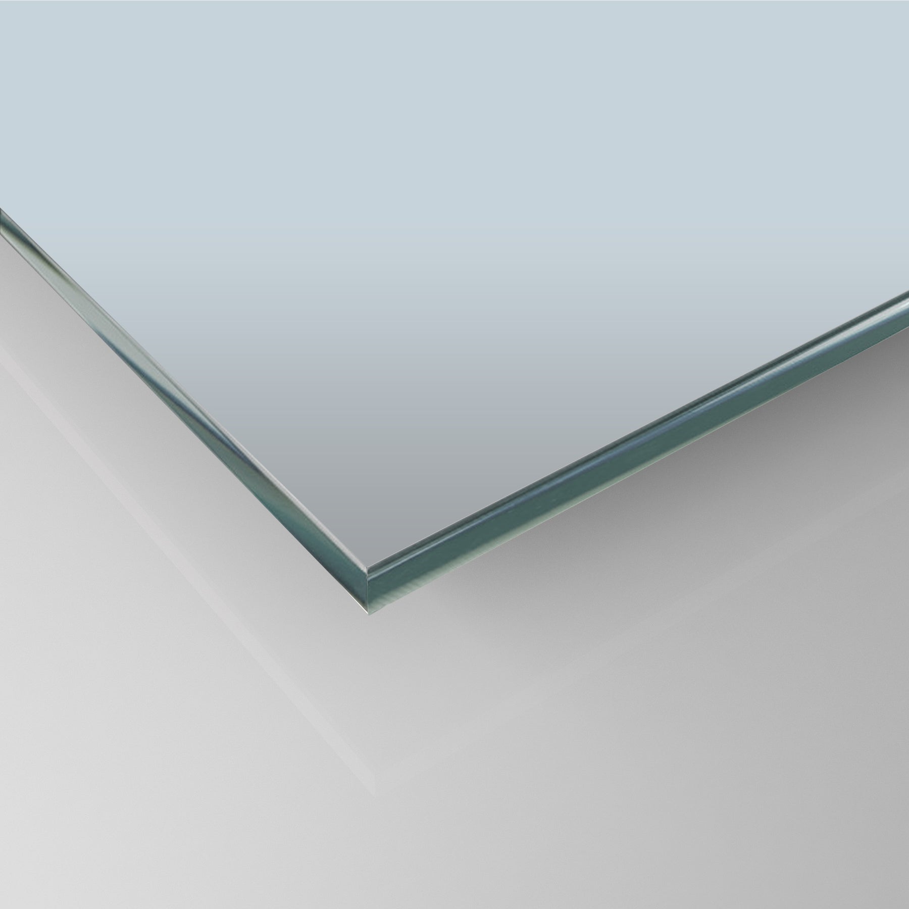 Weißglasplatte, 6 mm, angeschnittenes Eck mit klarer Glasfläche