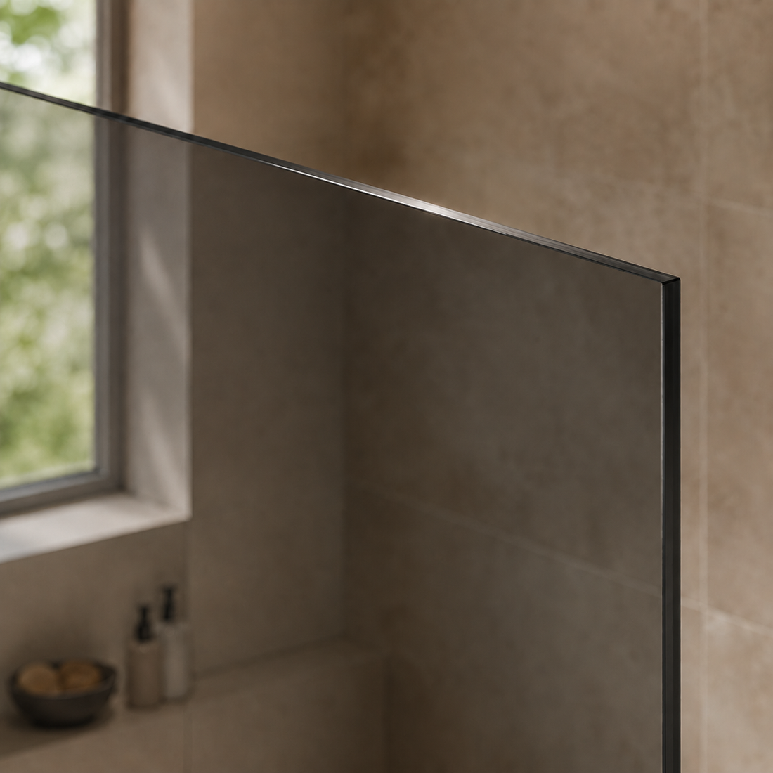Getönte Duschwand aus Rauchglas für das Badezimmer, passend für eine maßgefertigte Glasdusche mit besonderer Optik.