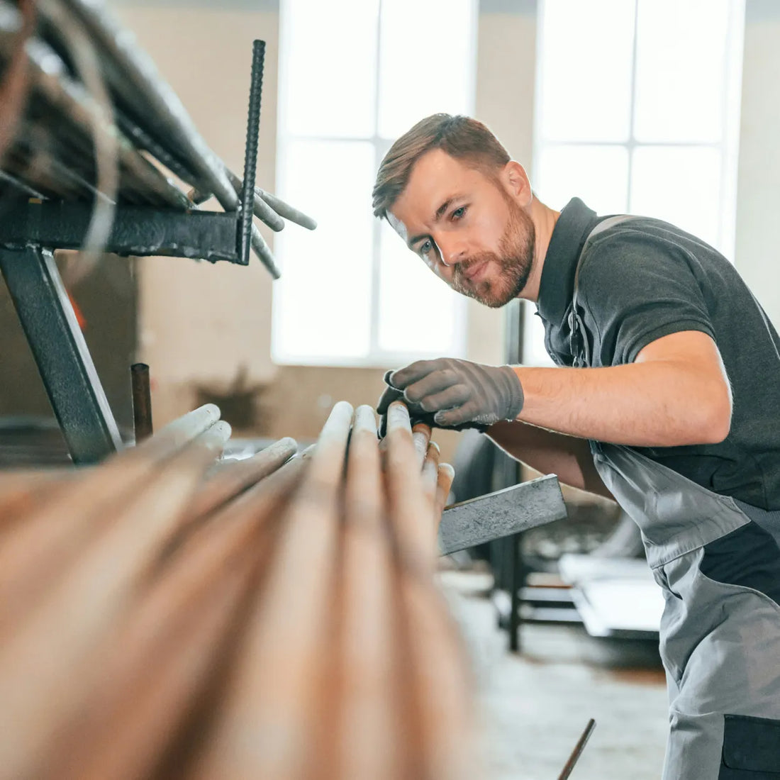 Ein Handwerker arbeitet mit hoher Präzision an der Fertigung individueller Spiegelrahmen oder Möbelbauteile.