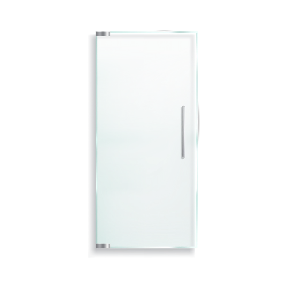 Moderne Dusch-Glastür mit Metallrahmen und Griff.