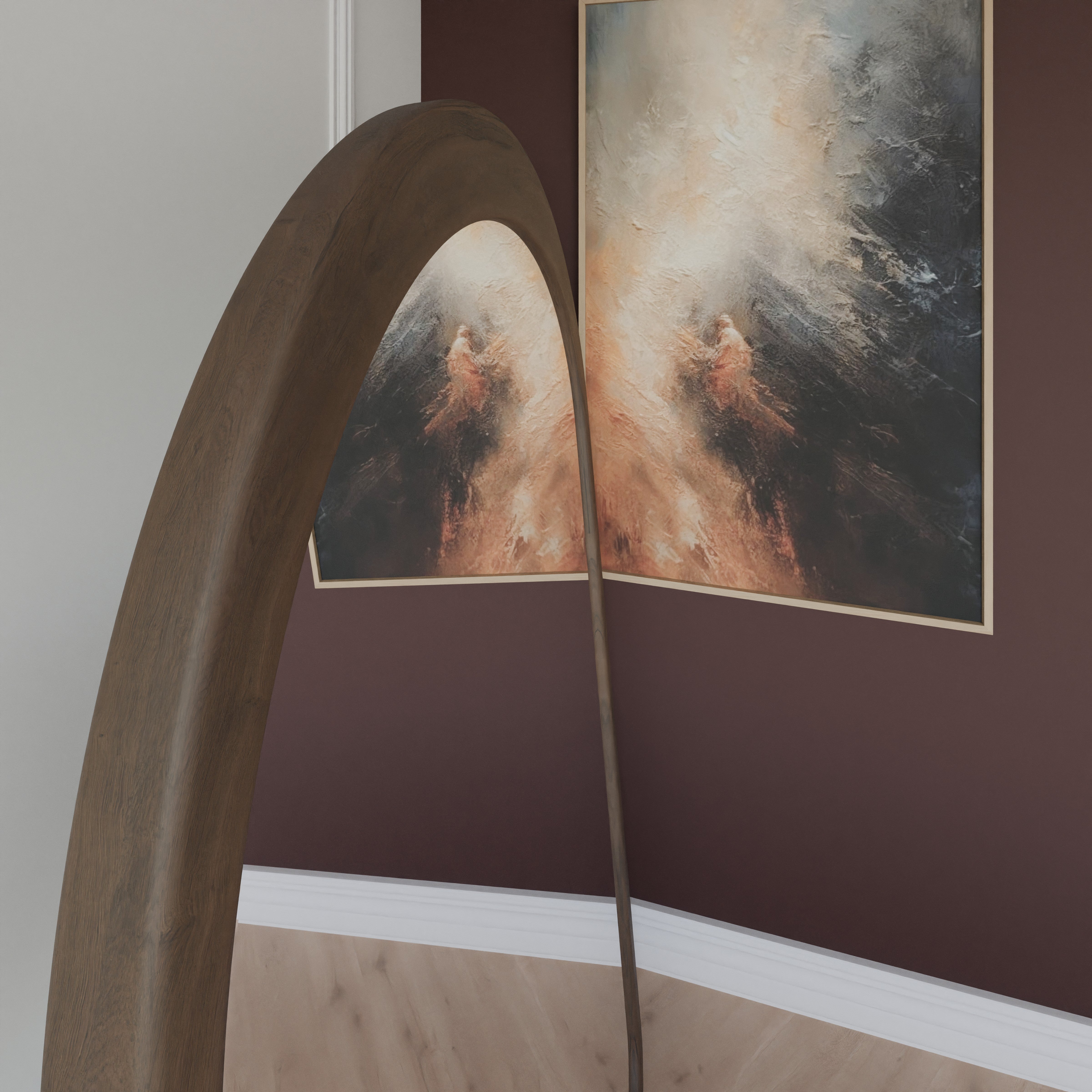 Detail Mocha Rundbogen-Spiegel: Massivholzrahmen im Walnuss-Finish, 180×100 cm