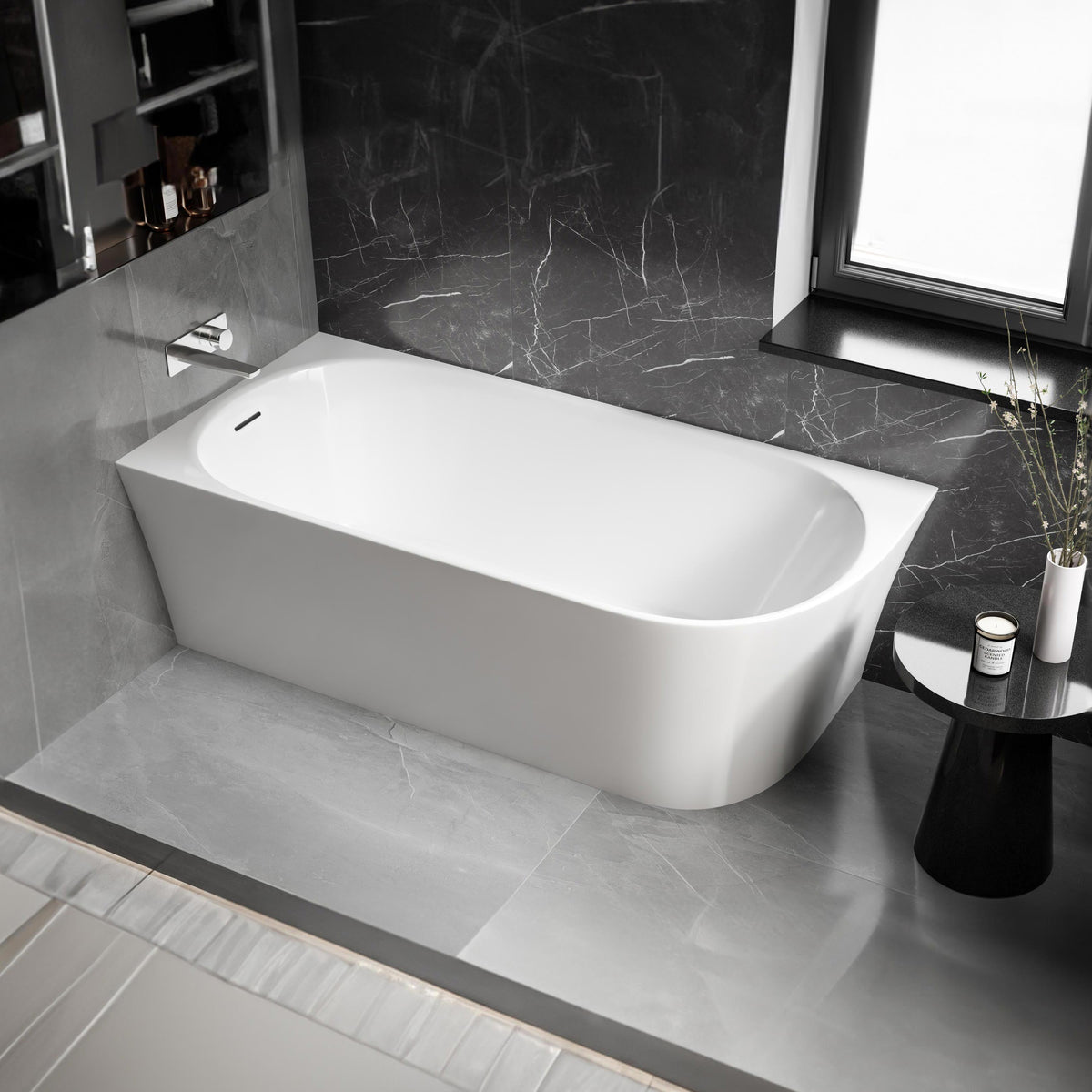 Glänzende weiße Acryl-Eckbadewanne, 170 × 80 cm, für den Einbau links