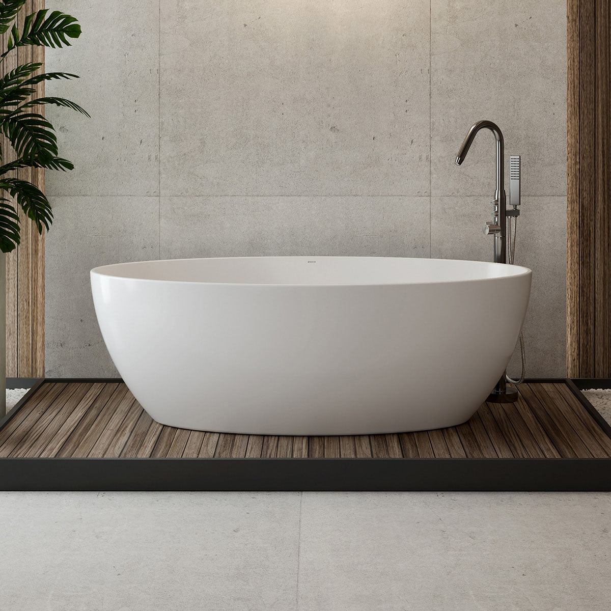 Freistehende ovale Acrylbadewanne in frontaler Ansicht