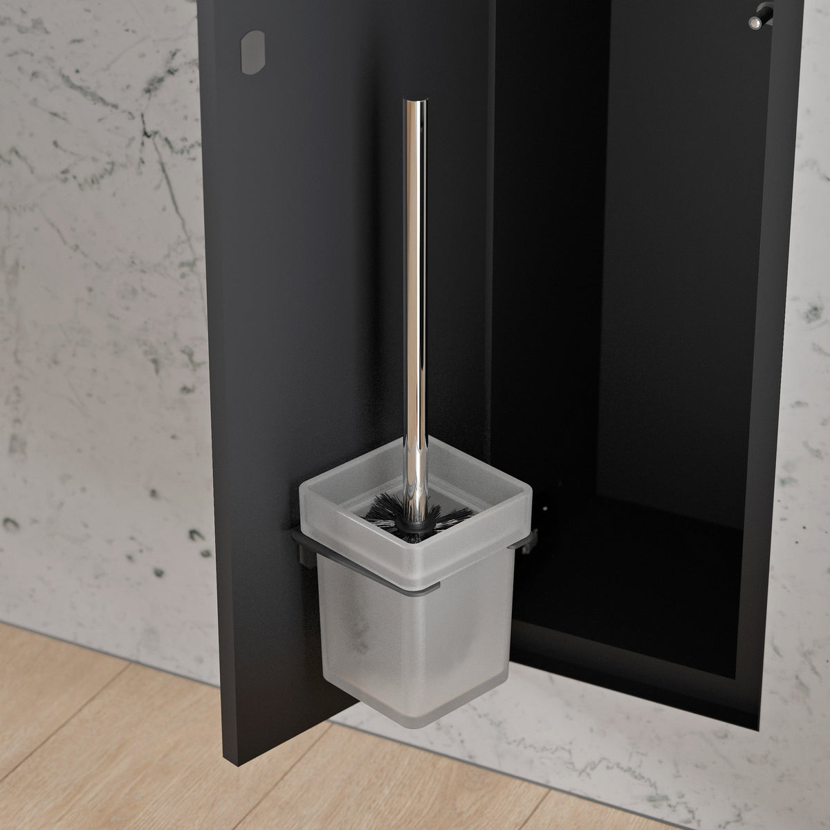 WC-Einbaumodul mit herausnehmbarem Toilettenbürstenhalter und Chromstiel