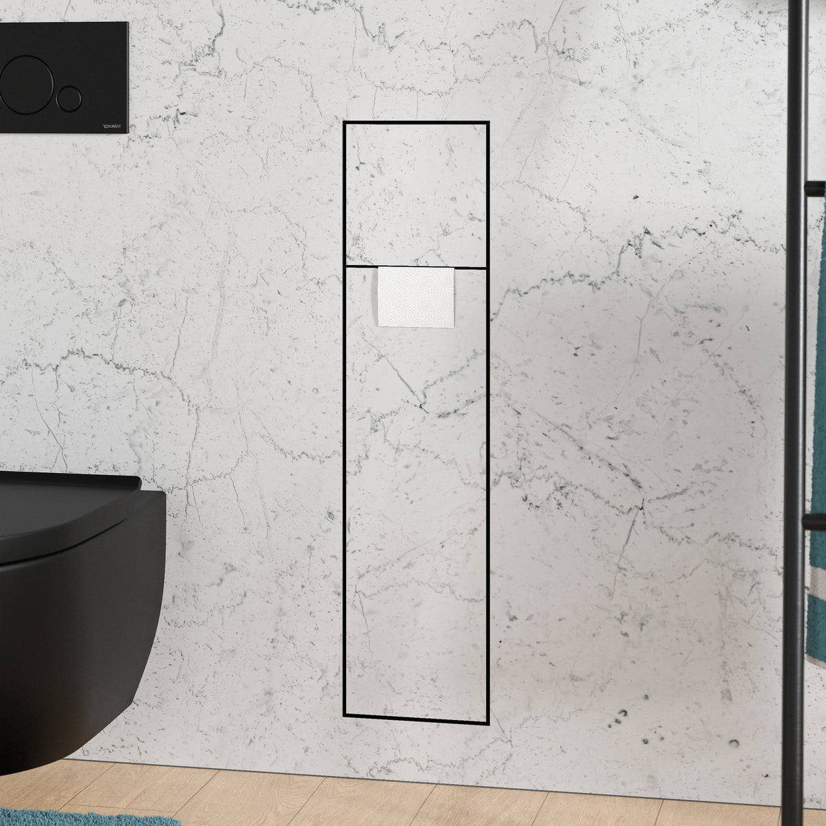 Befliesbares WC-Einbaumodul mit integriertem Papierfach und flächenbündiger Abdeckung