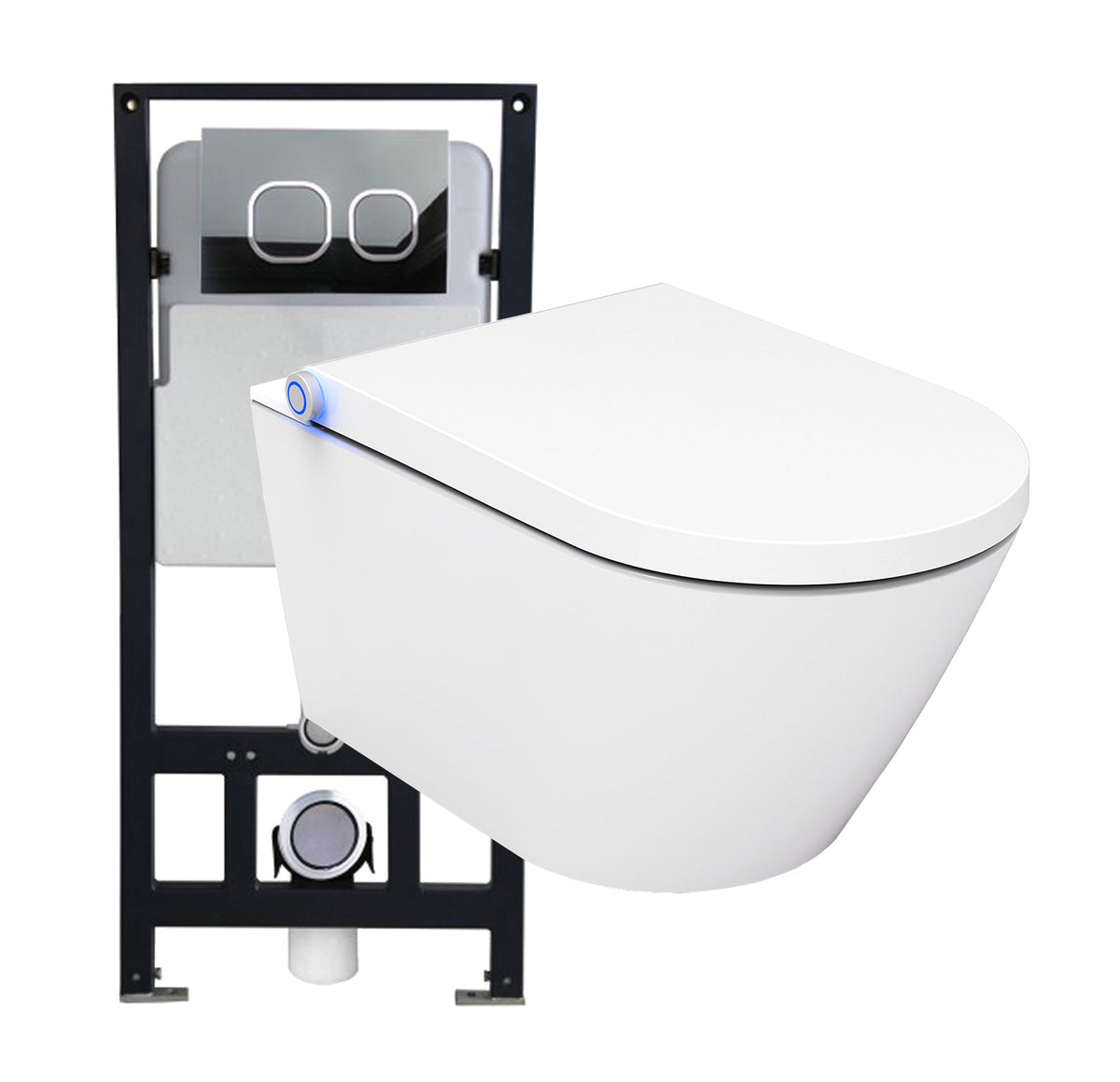 Dusch-WC-Set mit weißem Wand-WC, Vorwandelement und Drückerplatte mit zwei Tasten