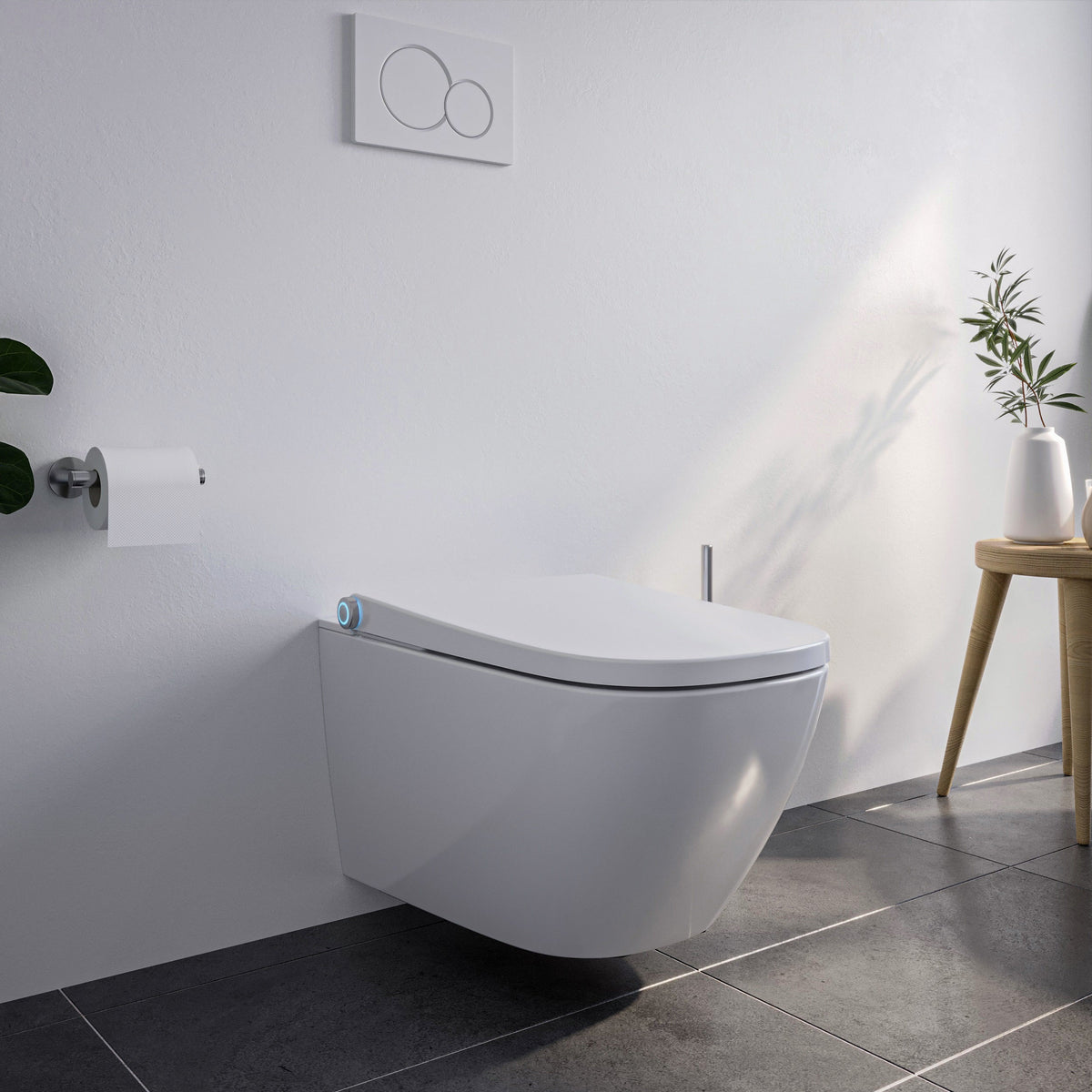 Eckiges Dusch-WC aus weißer Keramik mit geschlossenem Deckel