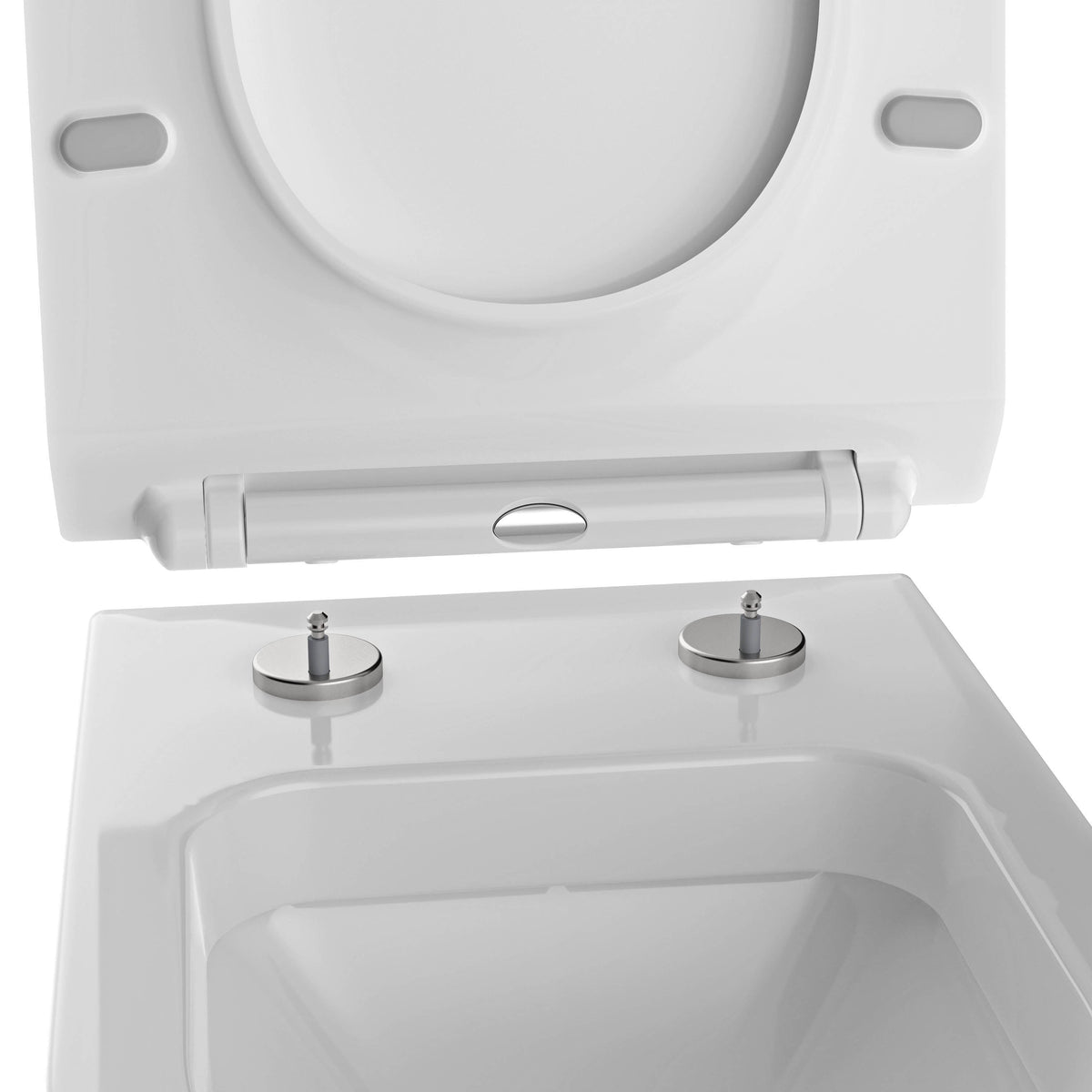 WC-Sitz mit abgenommenem Deckel und sichtbaren Befestigungselementen