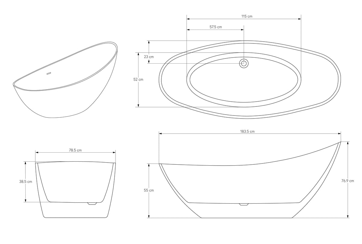 Freistehende Acrylbadewanne mit erhöhten Enden – 183,5 cm – Galerieansicht 18