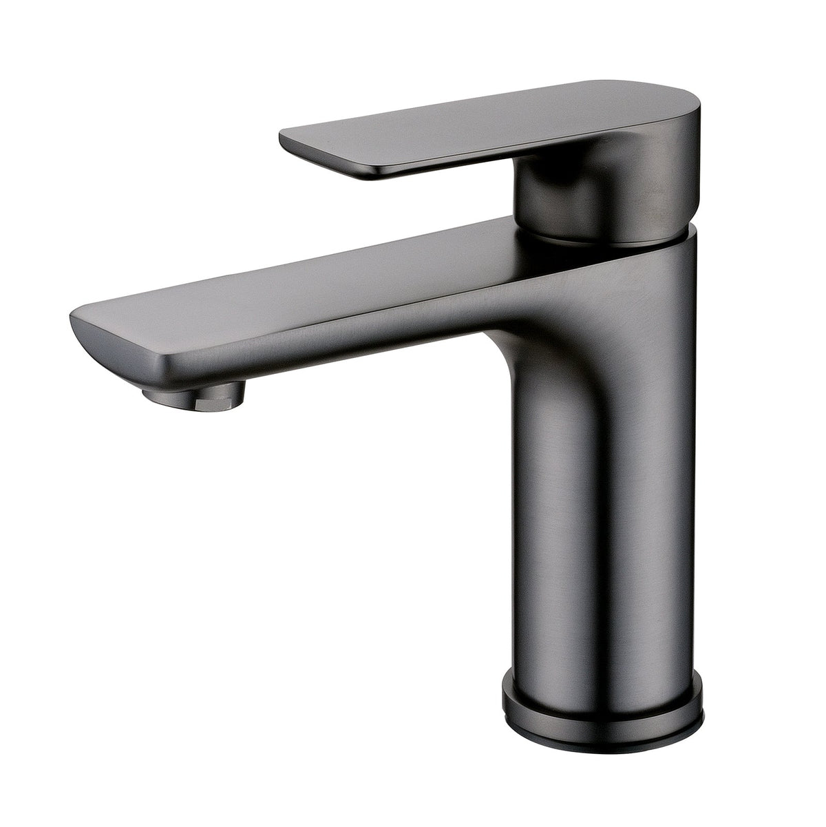 Kompakte Waschtischarmatur aus Messing in Gunmetal mit flachem Hebel und kurzem Auslauf